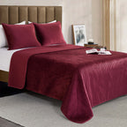 3-Piece Velvet Corduroy Stripe Quilted Bedspread Coverlet Set