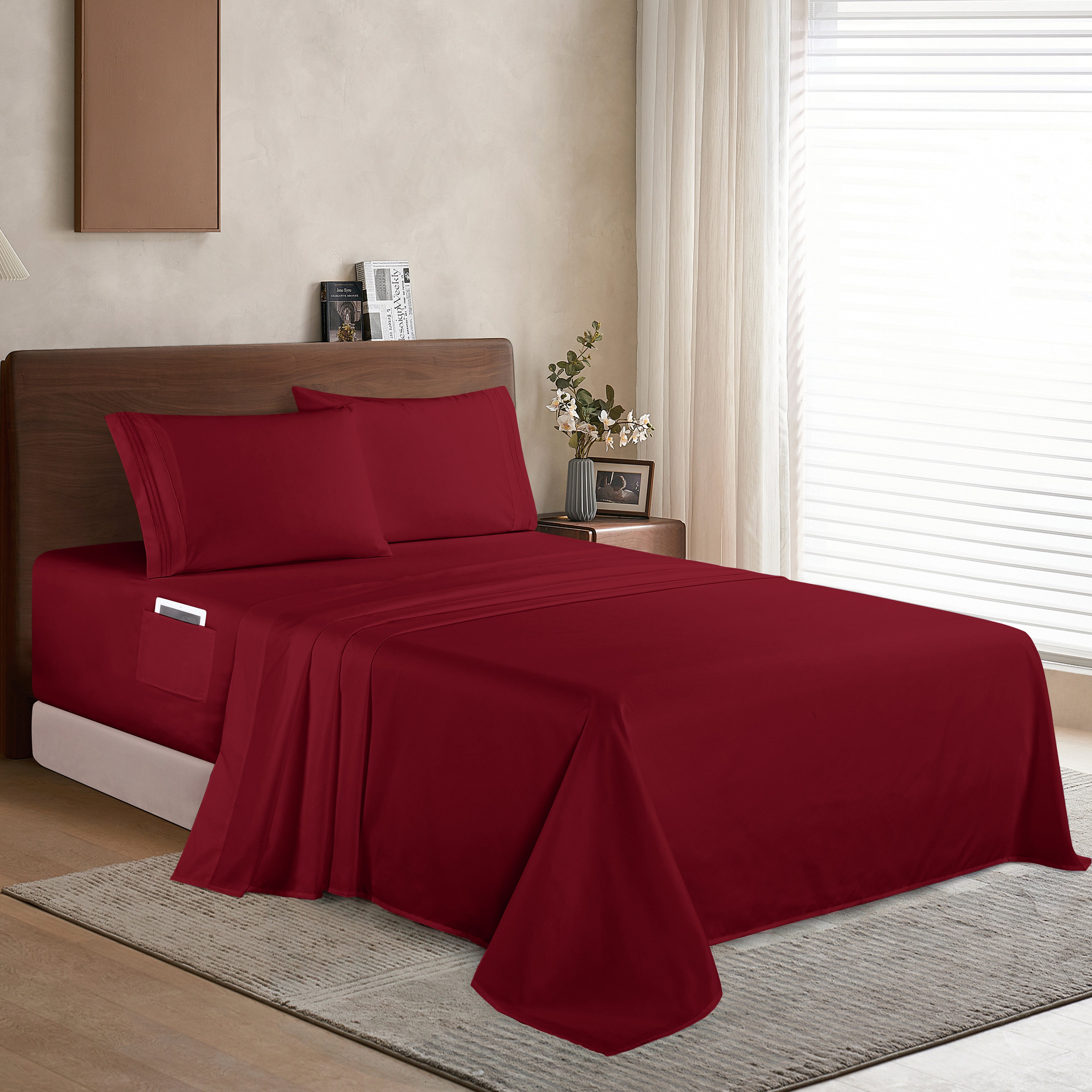 Extra deep 18-24 Inch Pocket 3 Line Embroidery, 4-Piece Sheet Set, Moody Shades