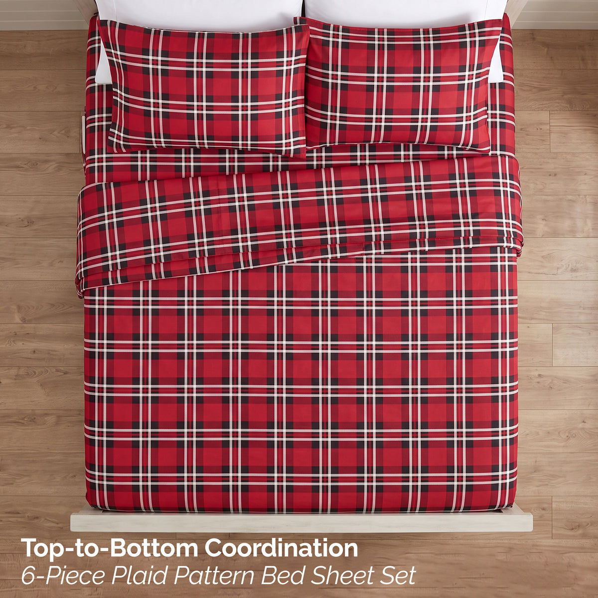 6-Piece Plaid Pattern Bed Sheet Set - Soft as a Hotel Premium Quality