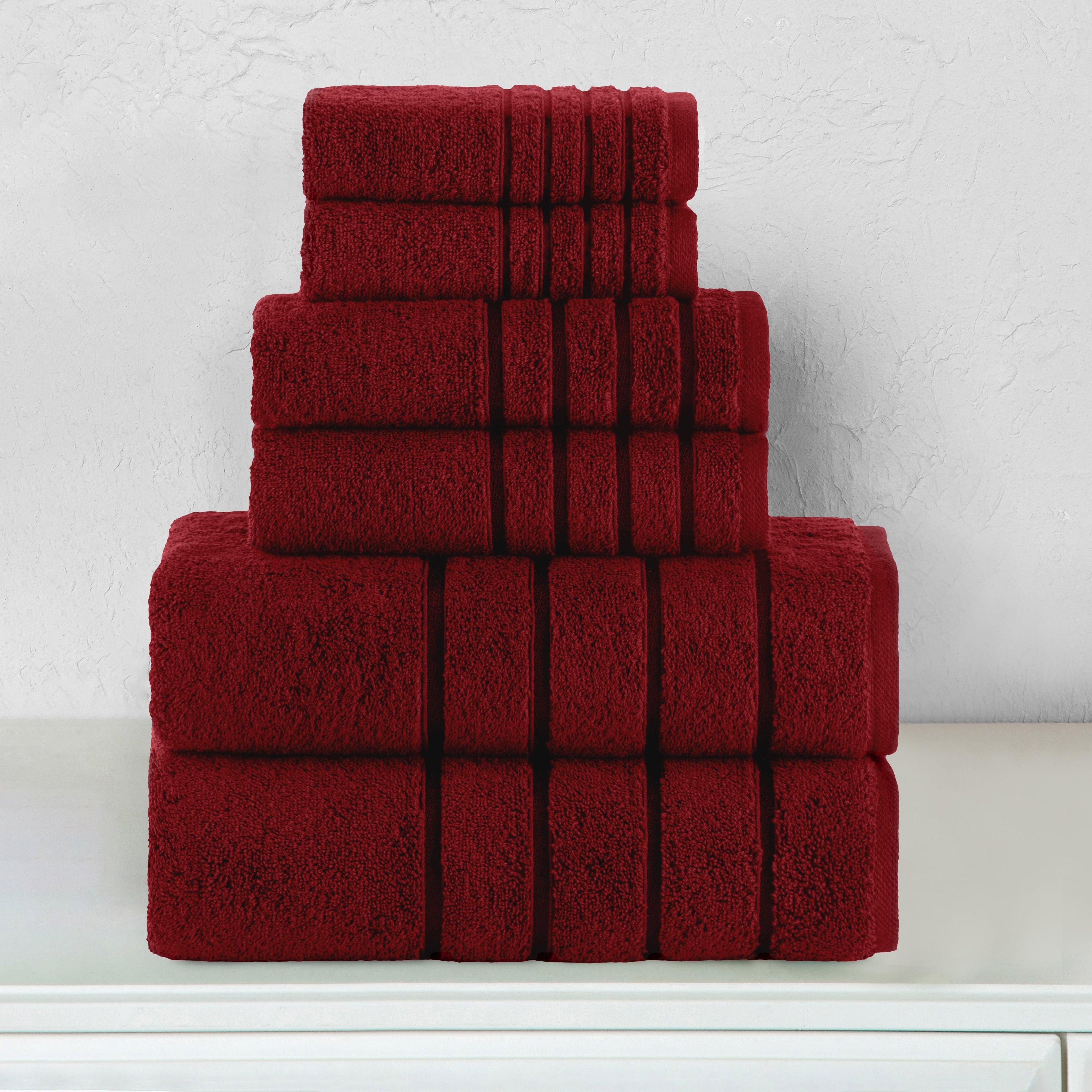 6-Piece Turkish Cotton 4 Lines Stripe Towel Set, 2 Washcloths, 2 Hand Towels and 2 Bath Towels