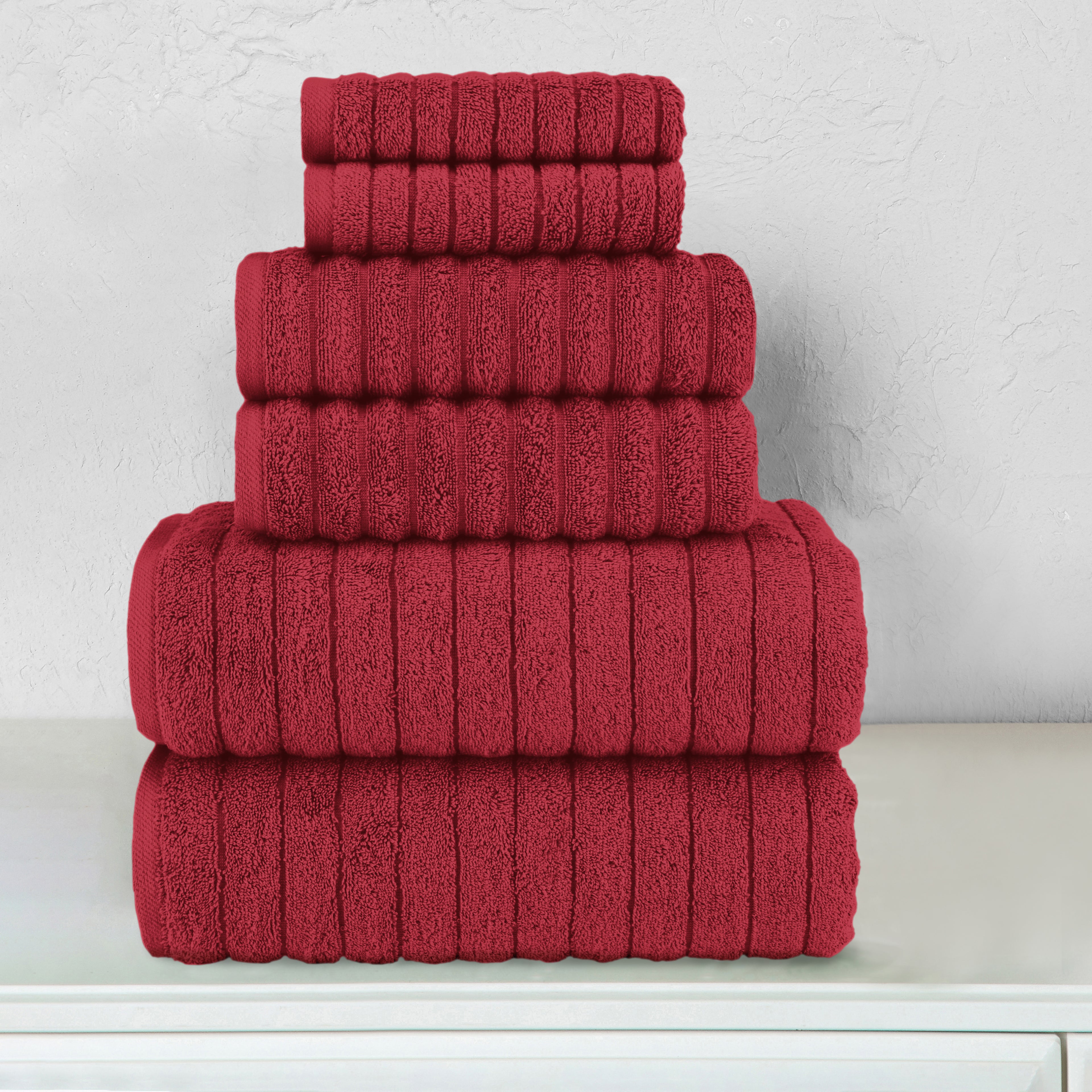 6-Piece Turkish Cotton Corduroy Towel Set, 2 Washcloths, 2 Hand Towels and 2 Bath Towels