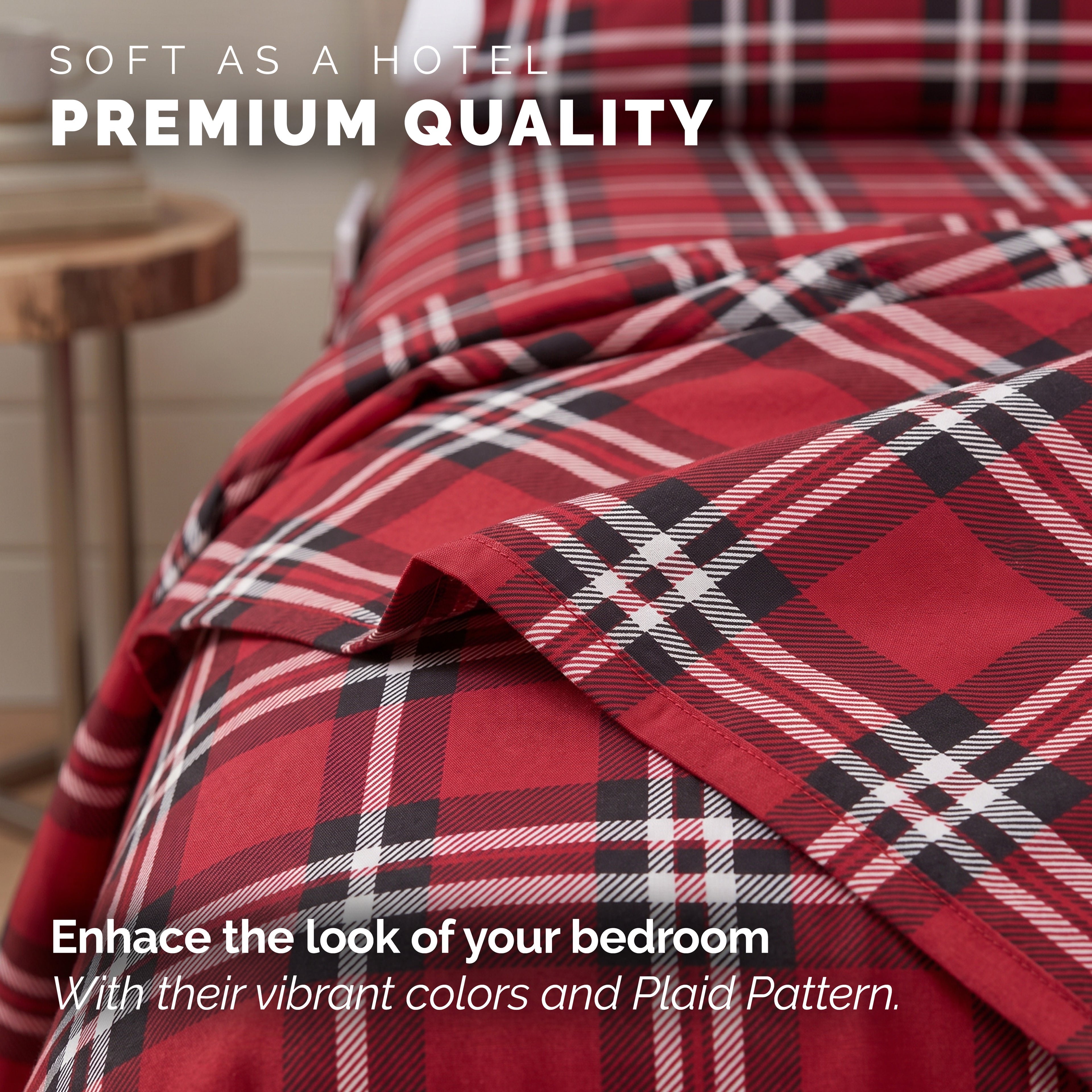 6-Piece Plaid Pattern Bed Sheet Set - Soft as a Hotel Premium Quality
