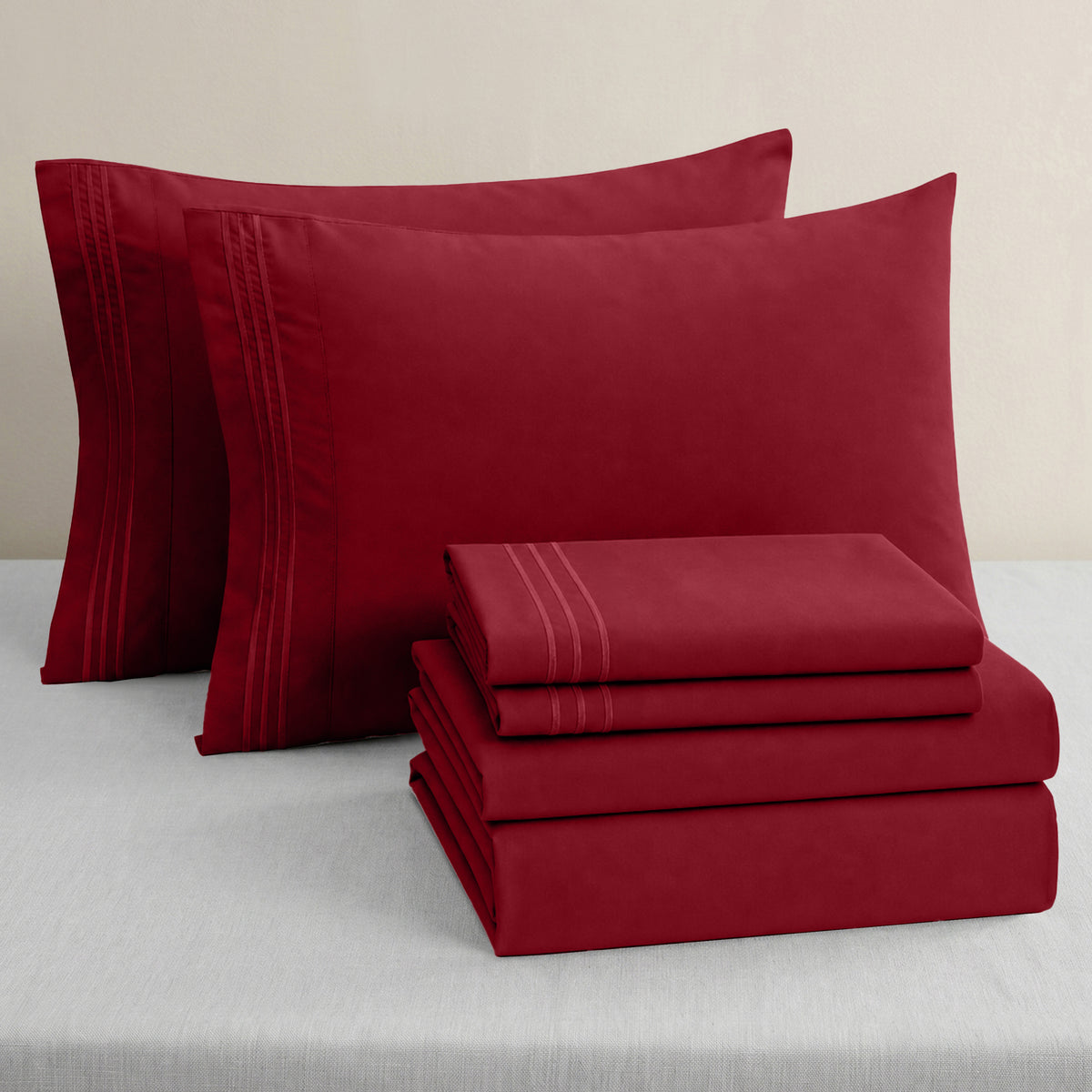 Essential 6-Piece 3-Line Embroidery Sheet Set, Soft as a Hotel Premium Quality,  Moody Shades