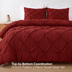 Pinch Pleated Pintuck Pattern, 3-Piece Duvet Cover Set - Features Corner Ties