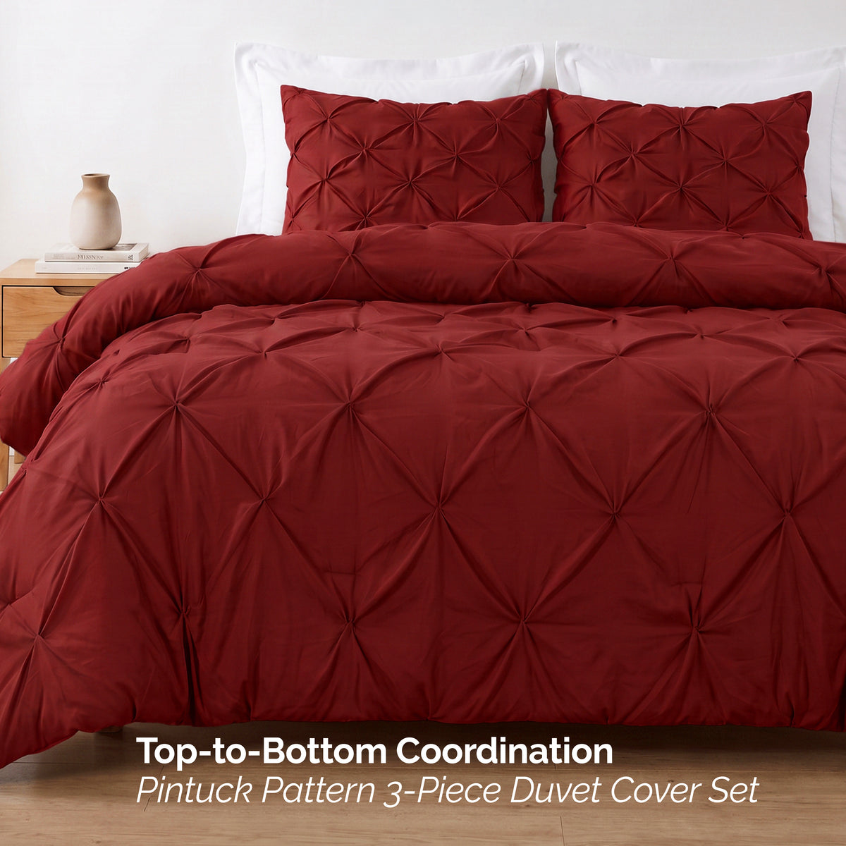 Pinch Pleated Pintuck Pattern, 3-Piece Duvet Cover Set - Features Corner Ties