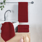 4-Pack Premium Turkish Cotton Corduroy Stripe Hand Towel Set, 16 x 28 inch