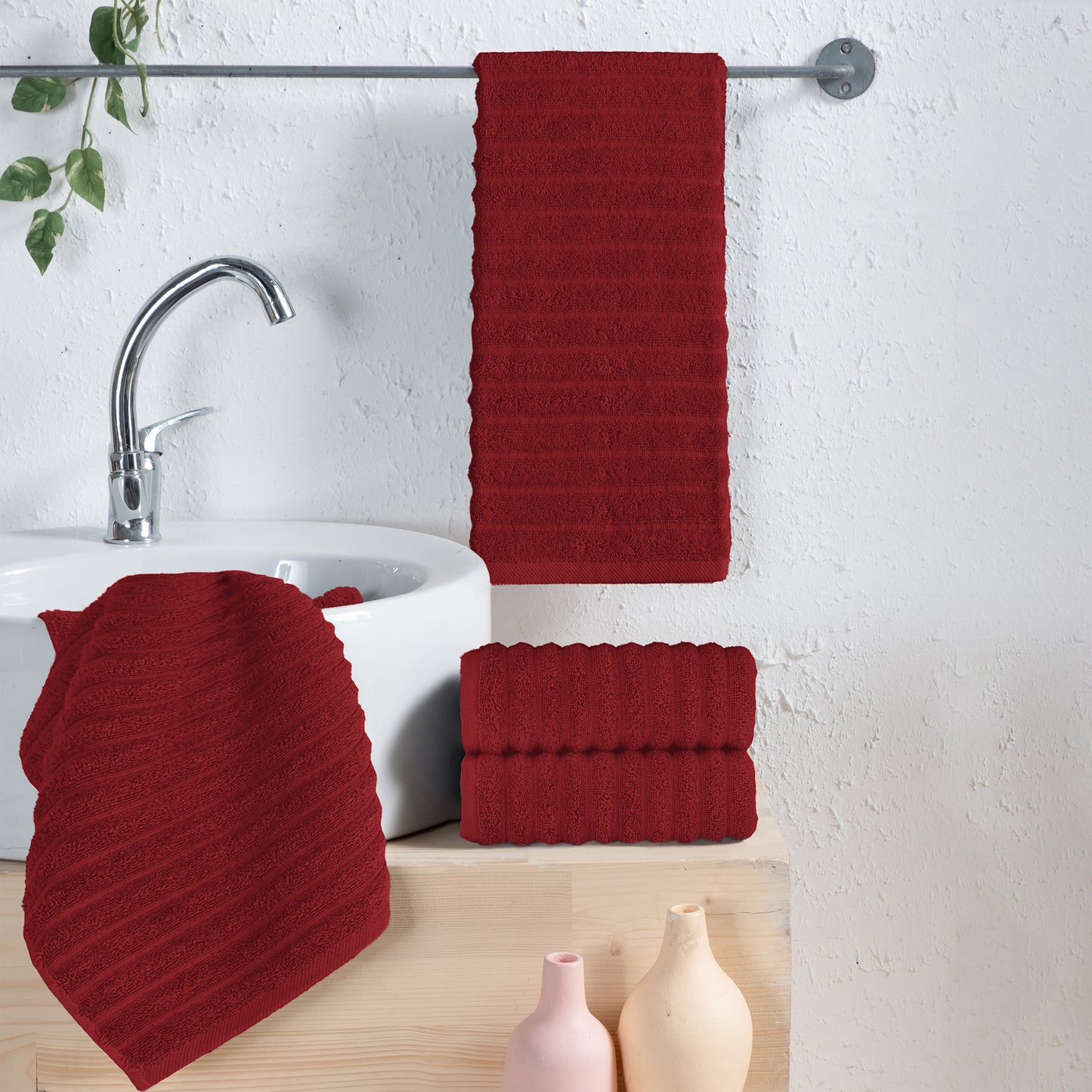 Elegant Comfort 4-Pack Premium Turkish Cotton Corduroy Stripe Hand Towel Set, 16 x 28 inch