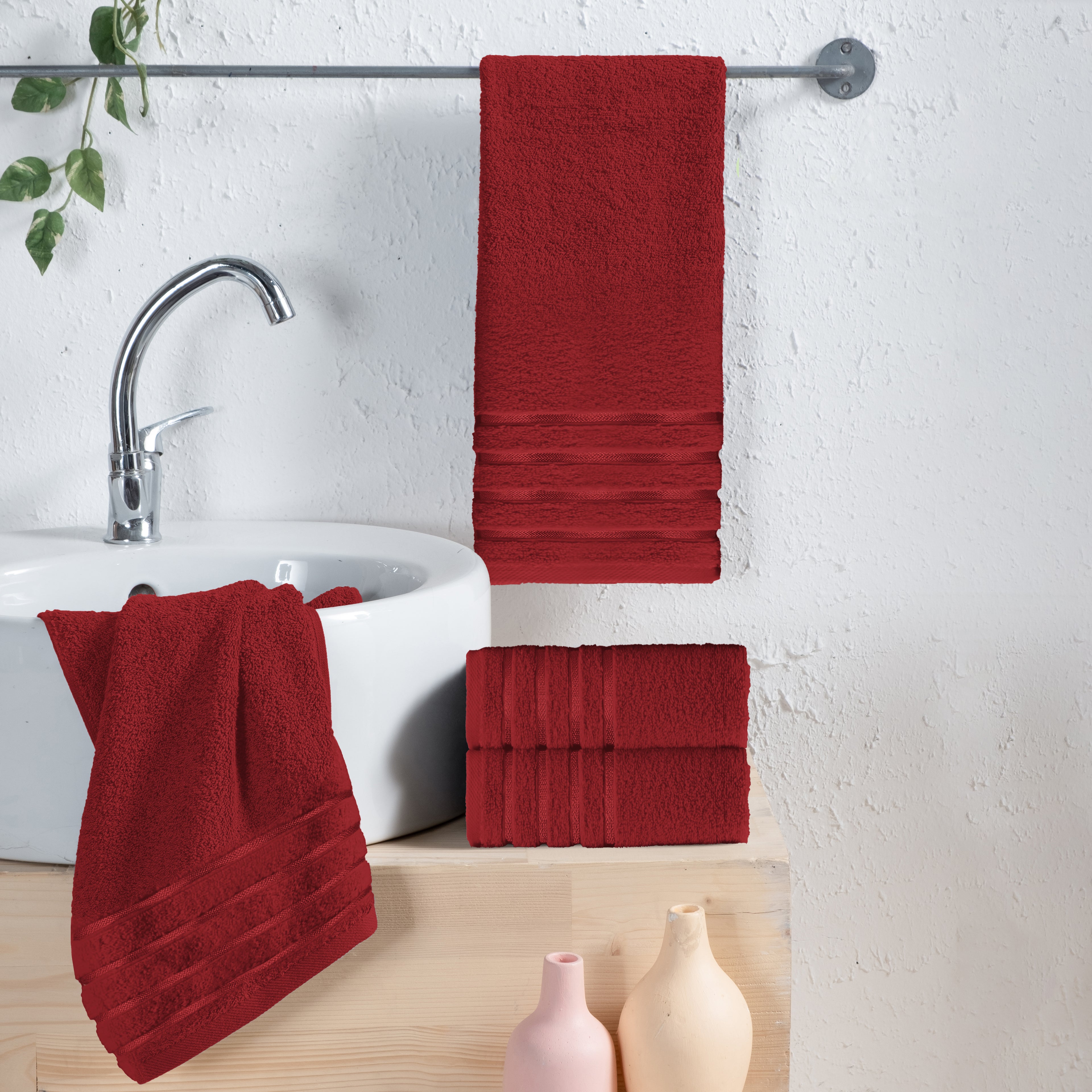 4-Pack Turkish Cotton 4 Lines Stripe Hand Towel Set, 16 x 28 inch