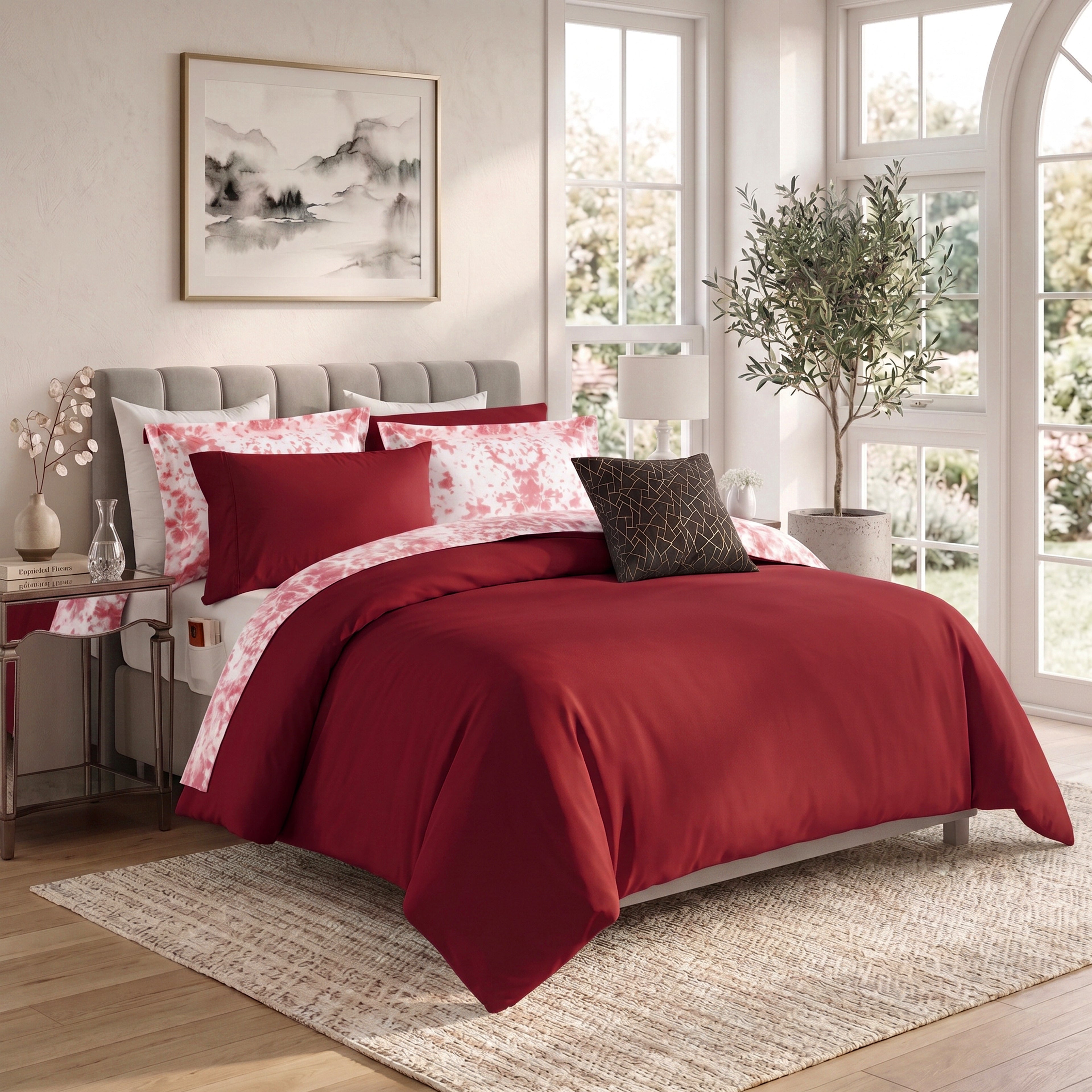 10-Piece Tie-Dye Comforter Set, Includes 6-Piece Sheet Set with Double Sided Storage Pockets