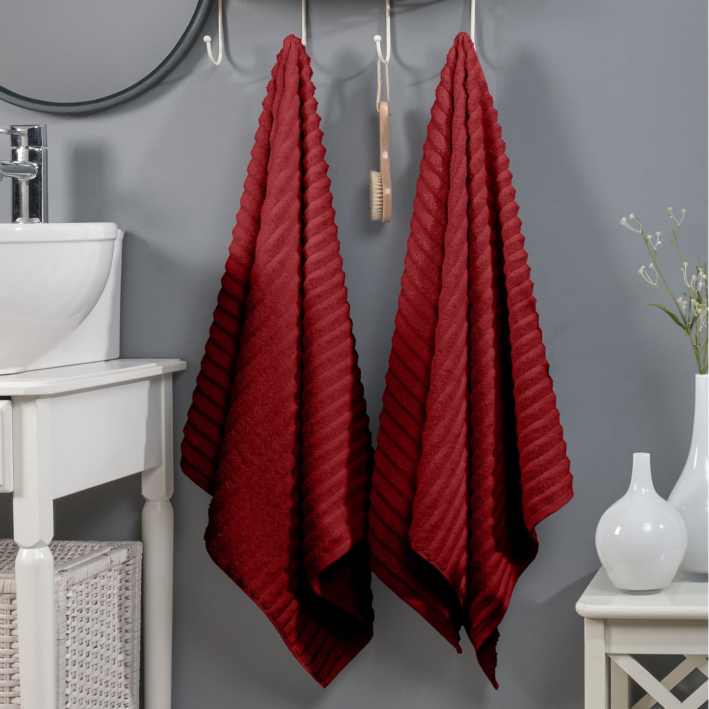 Elegant Comfort 2-Pack Premium Turkish Cotton Corduroy Stripe Bath Towel Set, 27 x 54 inch