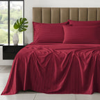 6-Piece Dobby Stripe Printed Bed Sheet Set- Soft as a Hotel Premium Quality