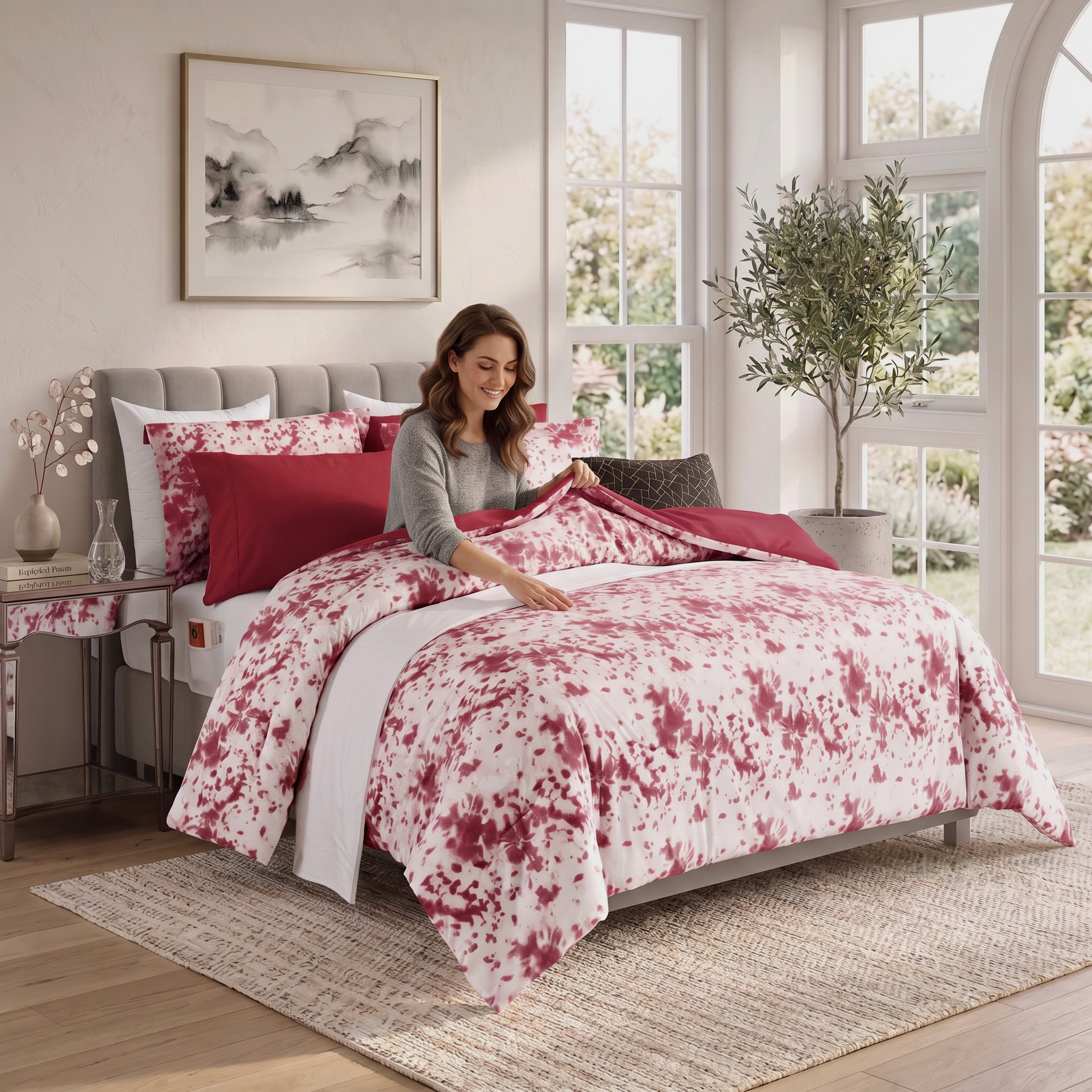 10-Piece Tie-Dye Comforter Set, Includes 6-Piece Sheet Set with Double Sided Storage Pockets