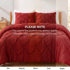 Pinch Pleated Pintuck Pattern, 3-Piece Duvet Cover Set - Features Corner Ties