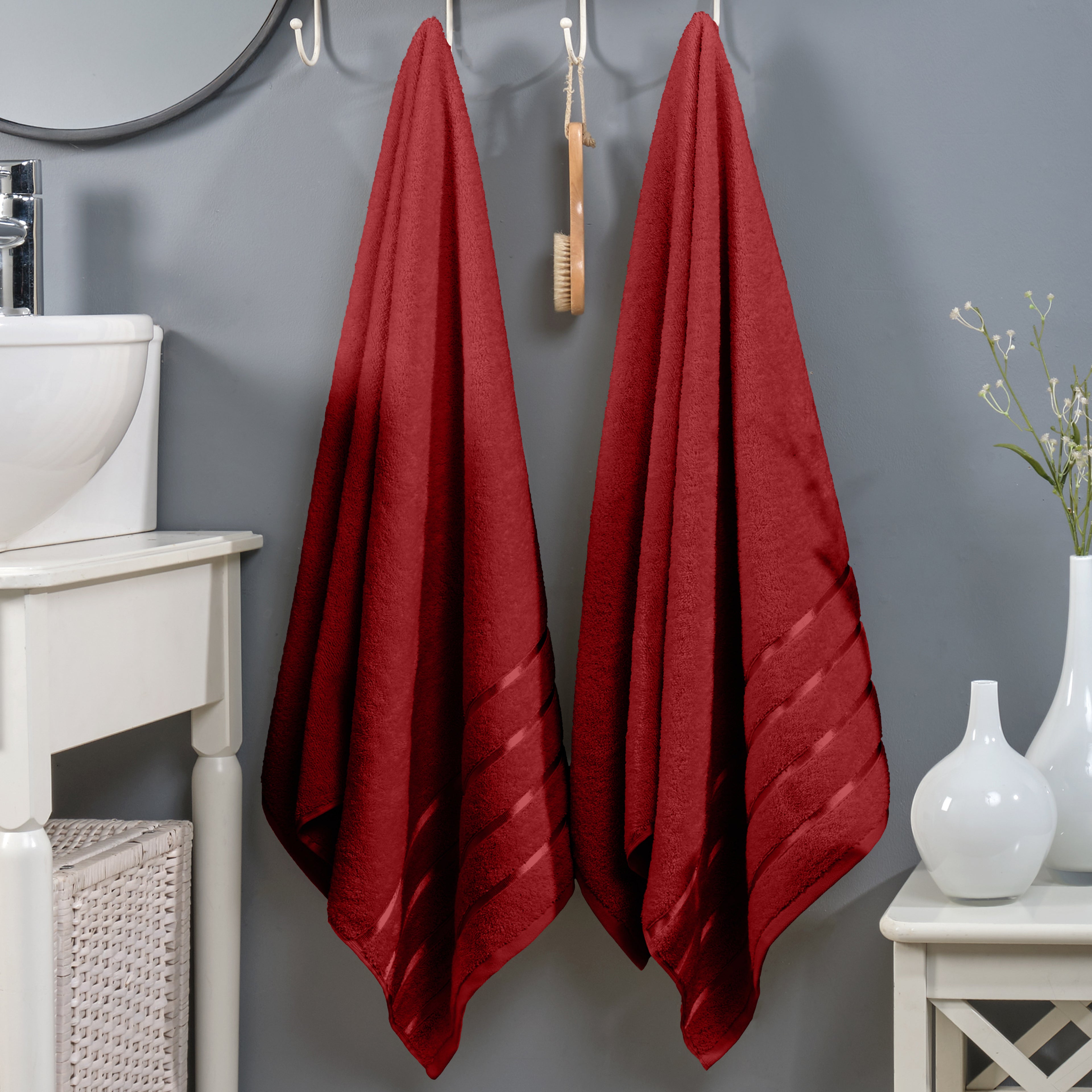 2-Pack Premium Turkish Cotton 4 Lines Stripe Bath Towel Set, 27 x 54 inch