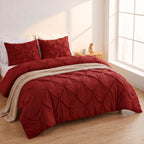 Pinch Pleated Pintuck Pattern, 3-Piece Duvet Cover Set - Features Corner Ties