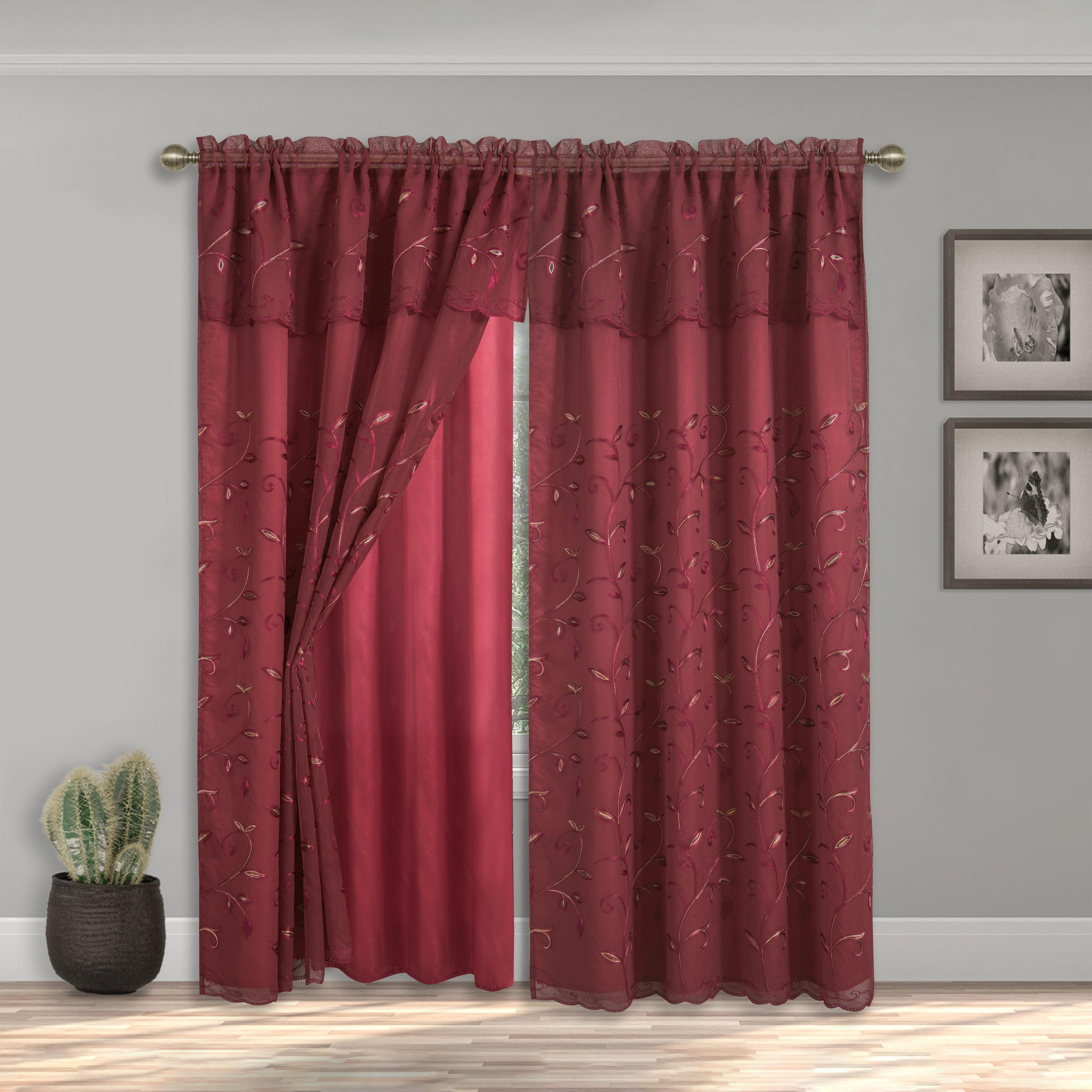 Set of 2 Lucia Curtain Panels - Attached Valance - 54" W x 84" L