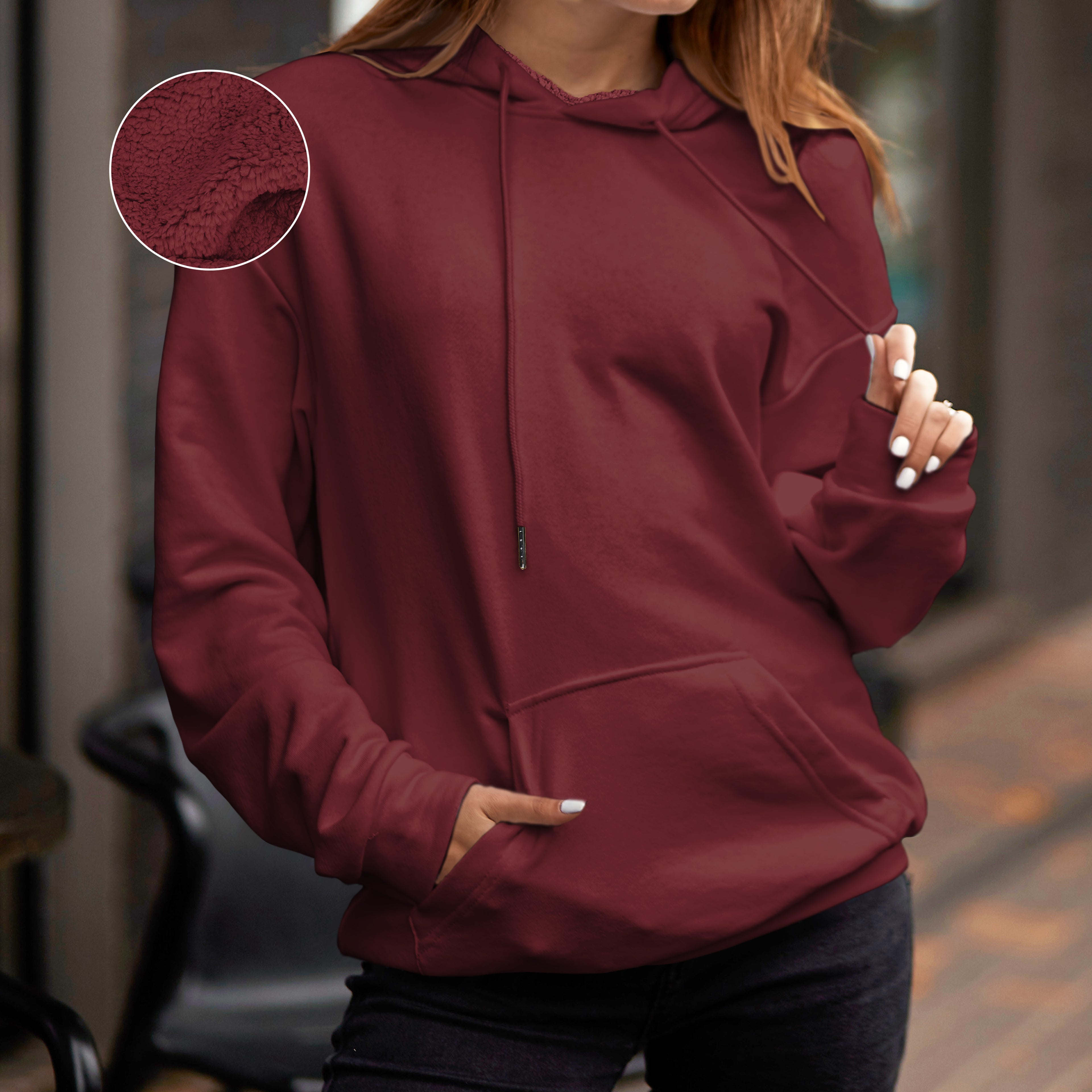 Women Casual Sherpa-Lined Cotton Hoodie