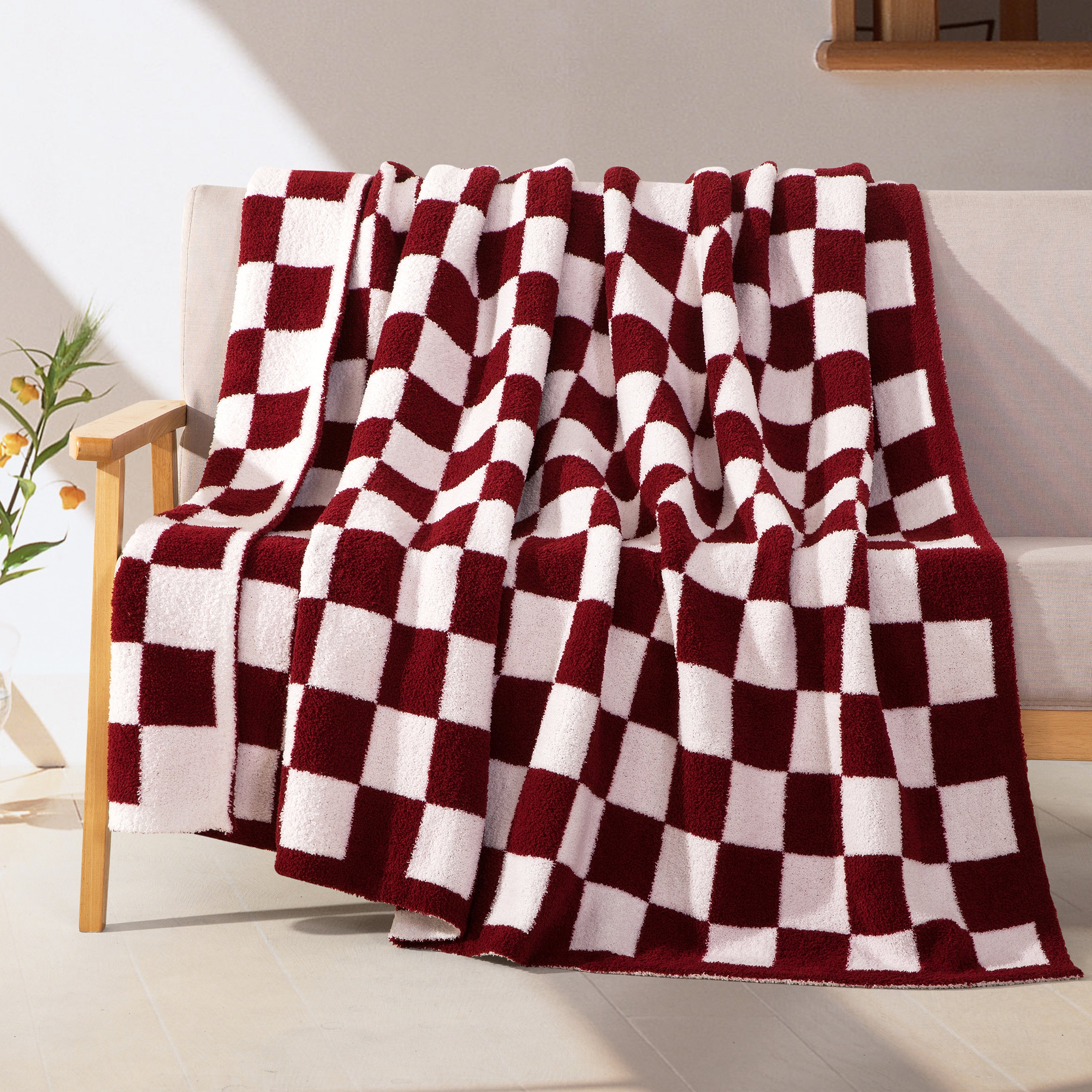 50" x 70"  Ultra Soft Checkered Knitted Throw Blanket