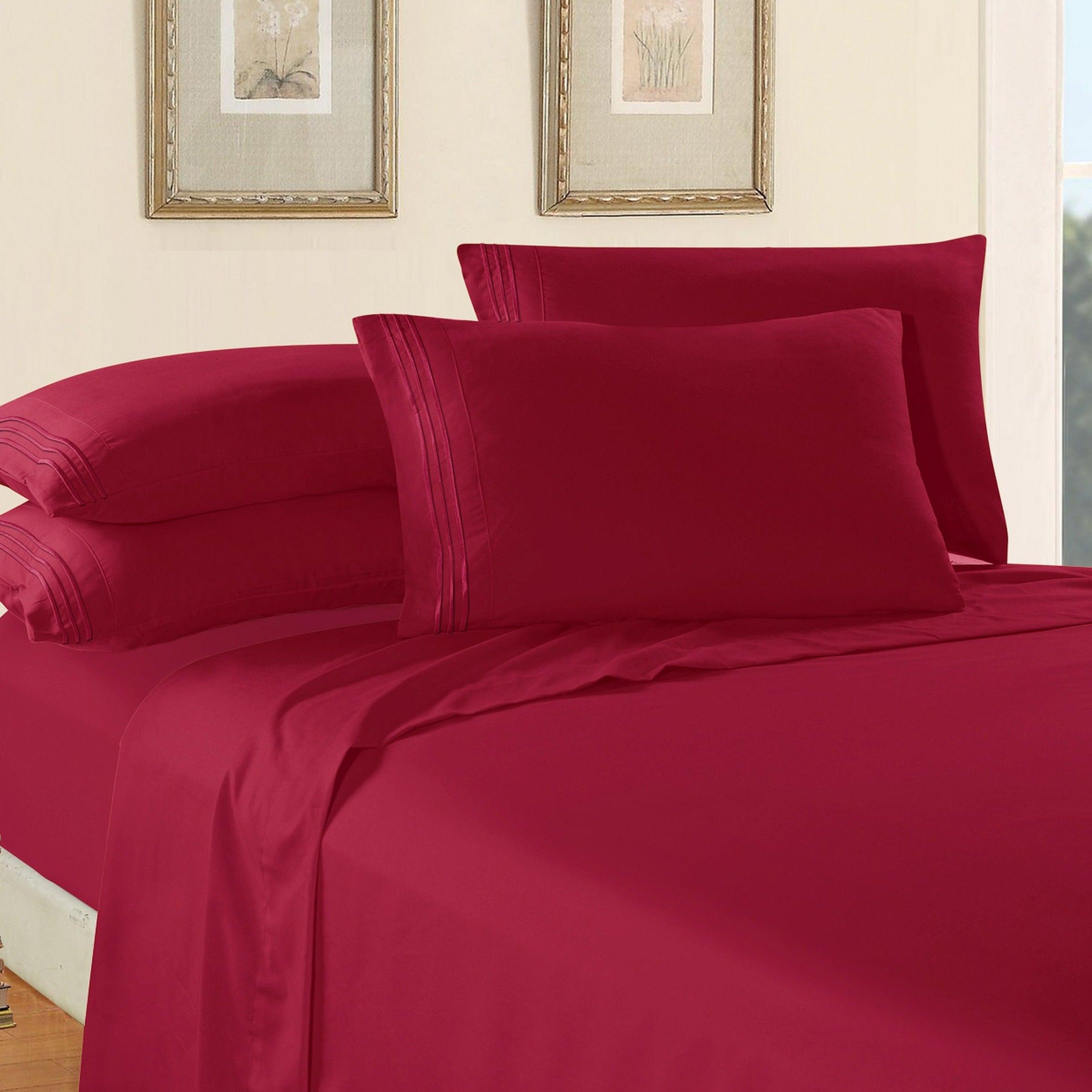 Essential 6-Piece 3-Line Embroidery Sheet Set, Soft as a Hotel Premium Quality,  Moody Shades