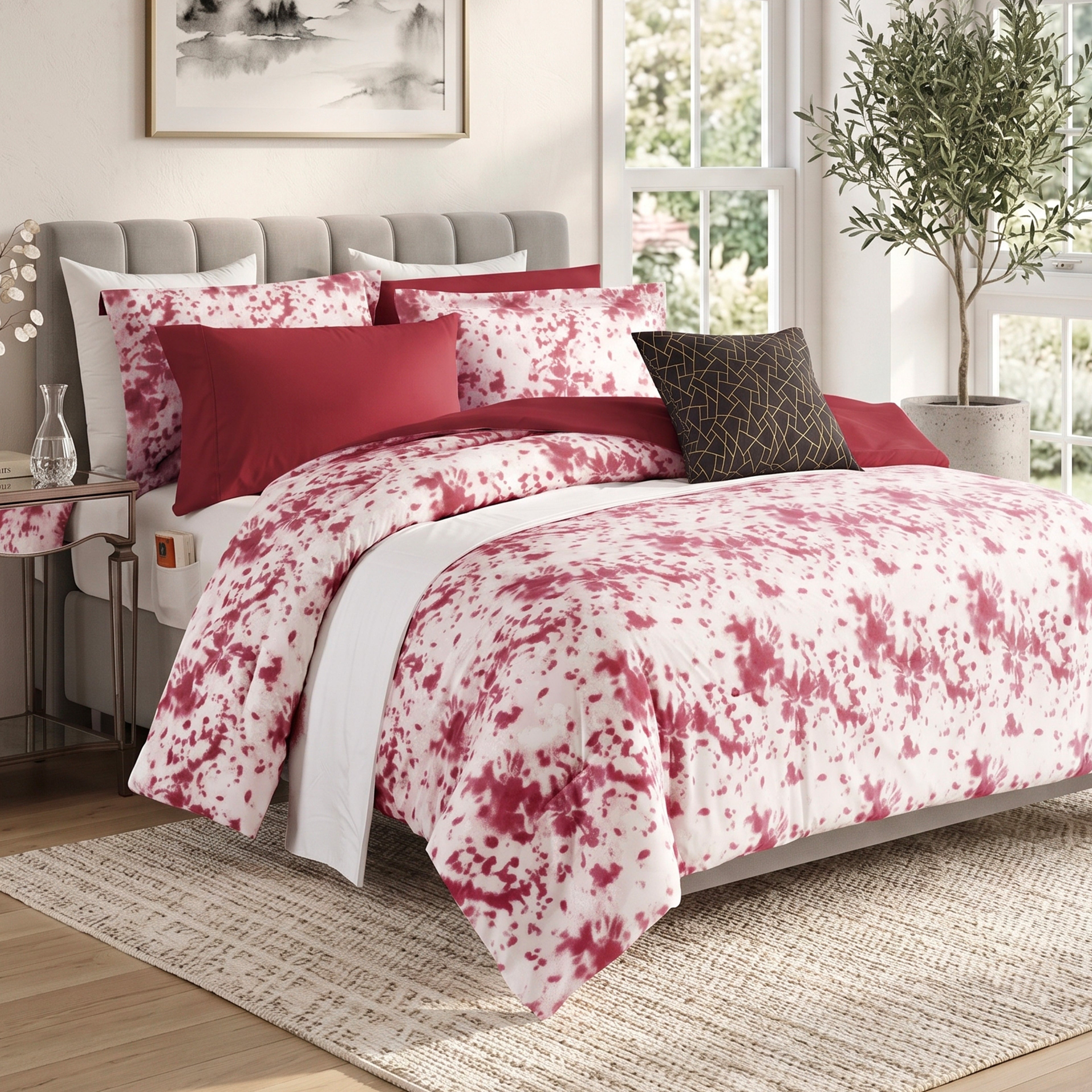 10-Piece Tie-Dye Comforter Set, Includes 6-Piece Sheet Set with Double Sided Storage Pockets