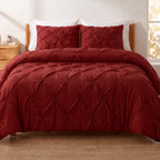 Pinch Pleated Pintuck Pattern, 3-Piece Duvet Cover Set - Features Corner Ties