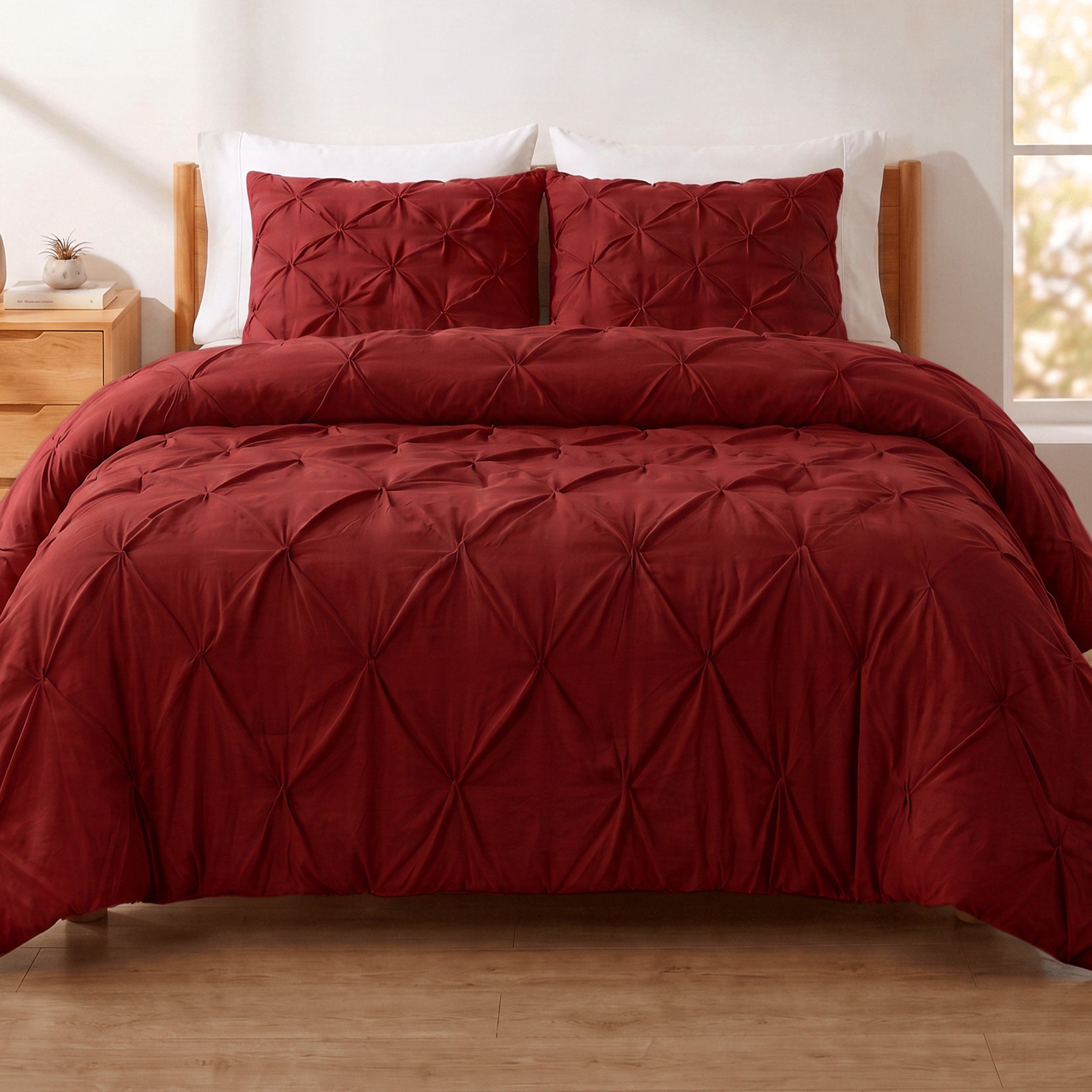 Pinch Pleated Pintuck Pattern, 3-Piece Duvet Cover Set - Features Corner Ties