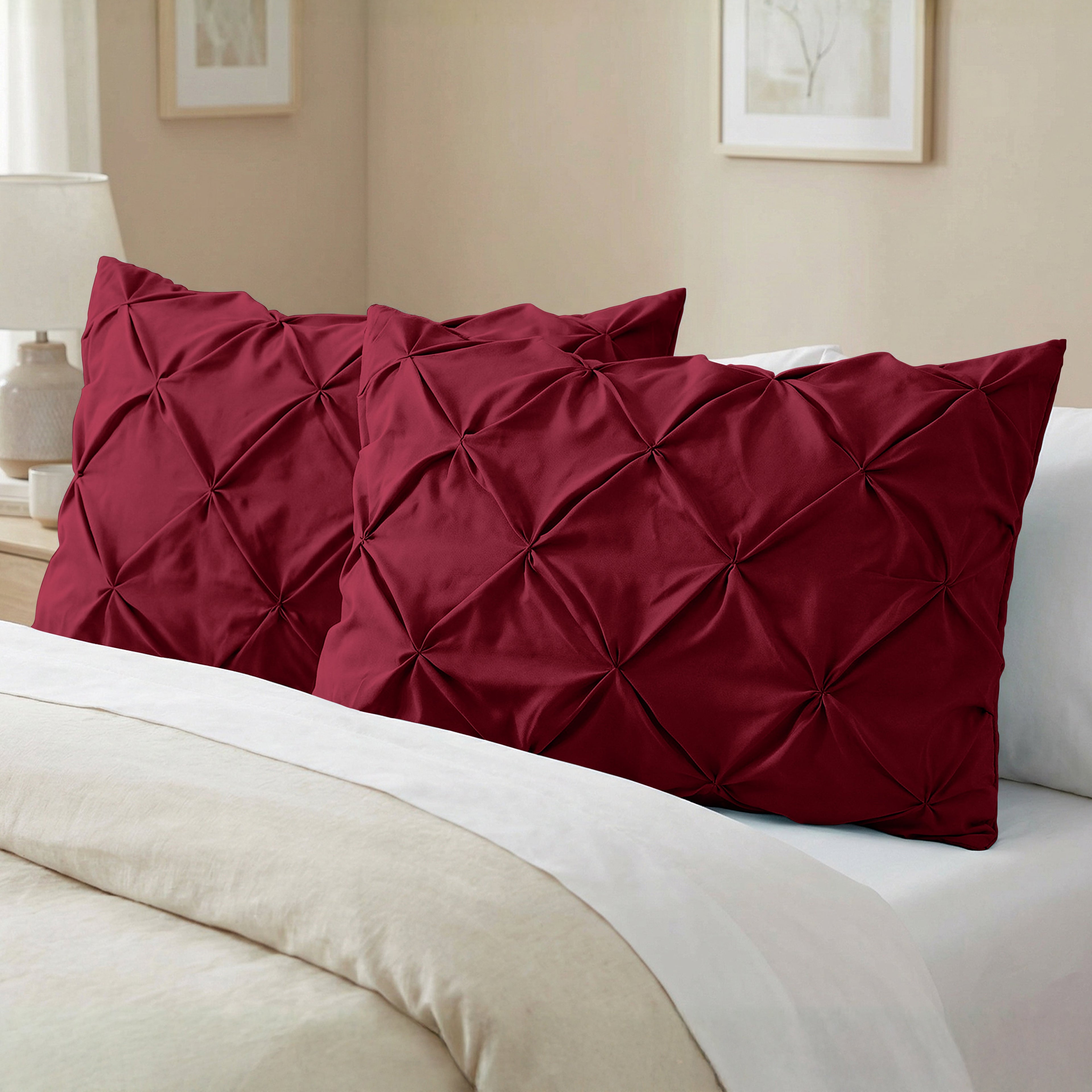 Set of 2 Pinch Pleated Pintuck Pillow Shams - Luxury and Silky Soft