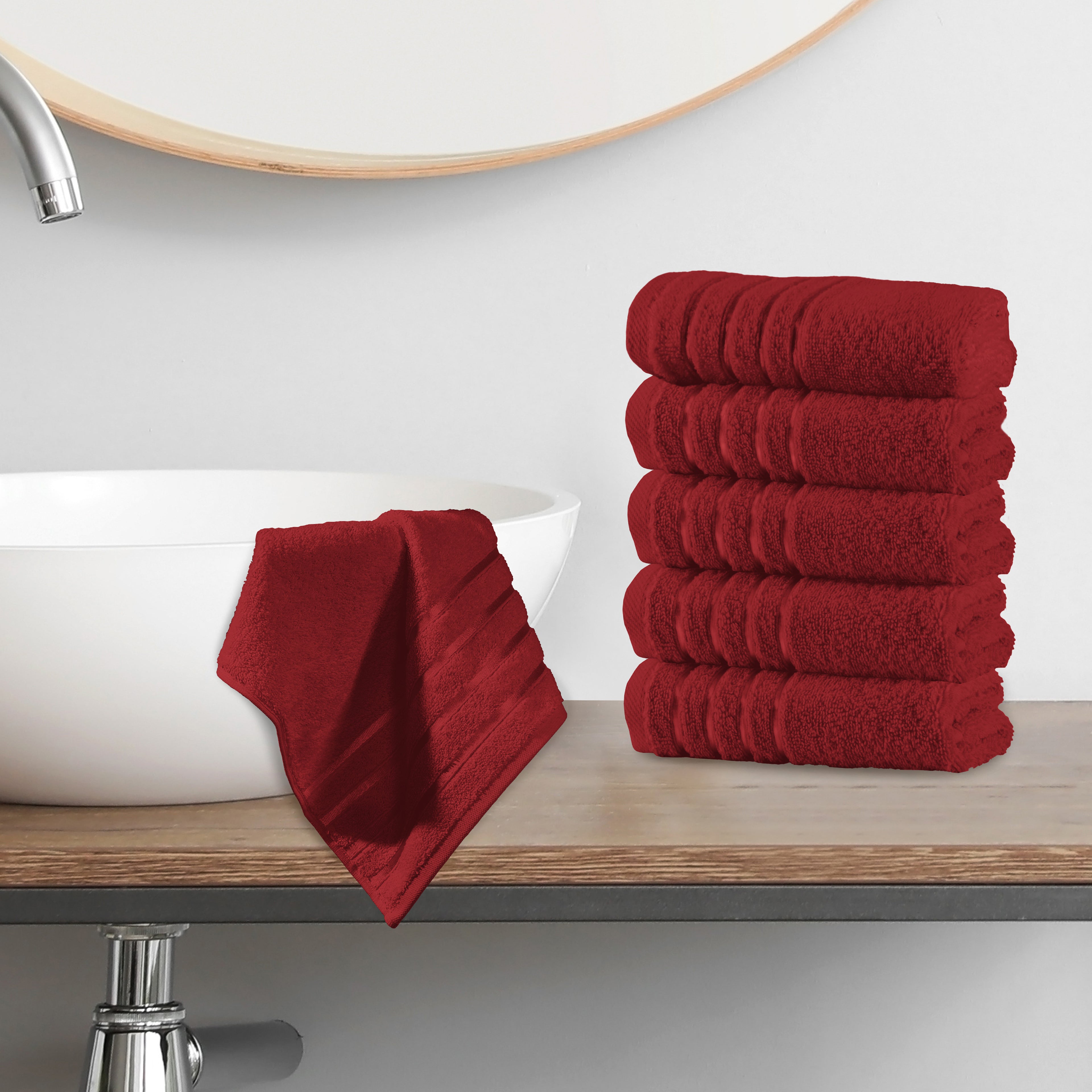 6-Pack Premium Turkish Cotton 4 Lines Stripe Washcloths Set, 13 x 13 inch