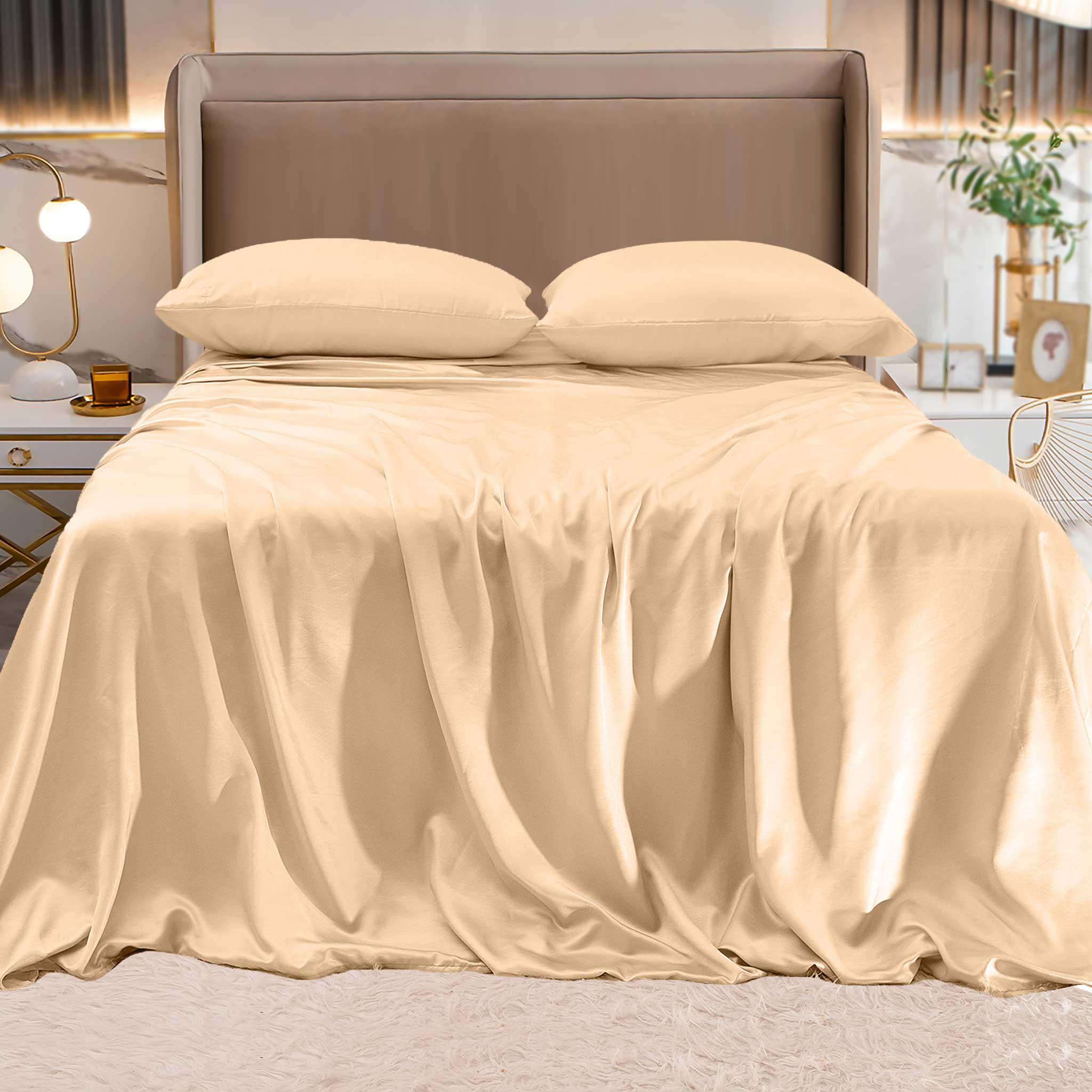 Fine 4-Piece Silky Satin Sheet Set, Bright Shades