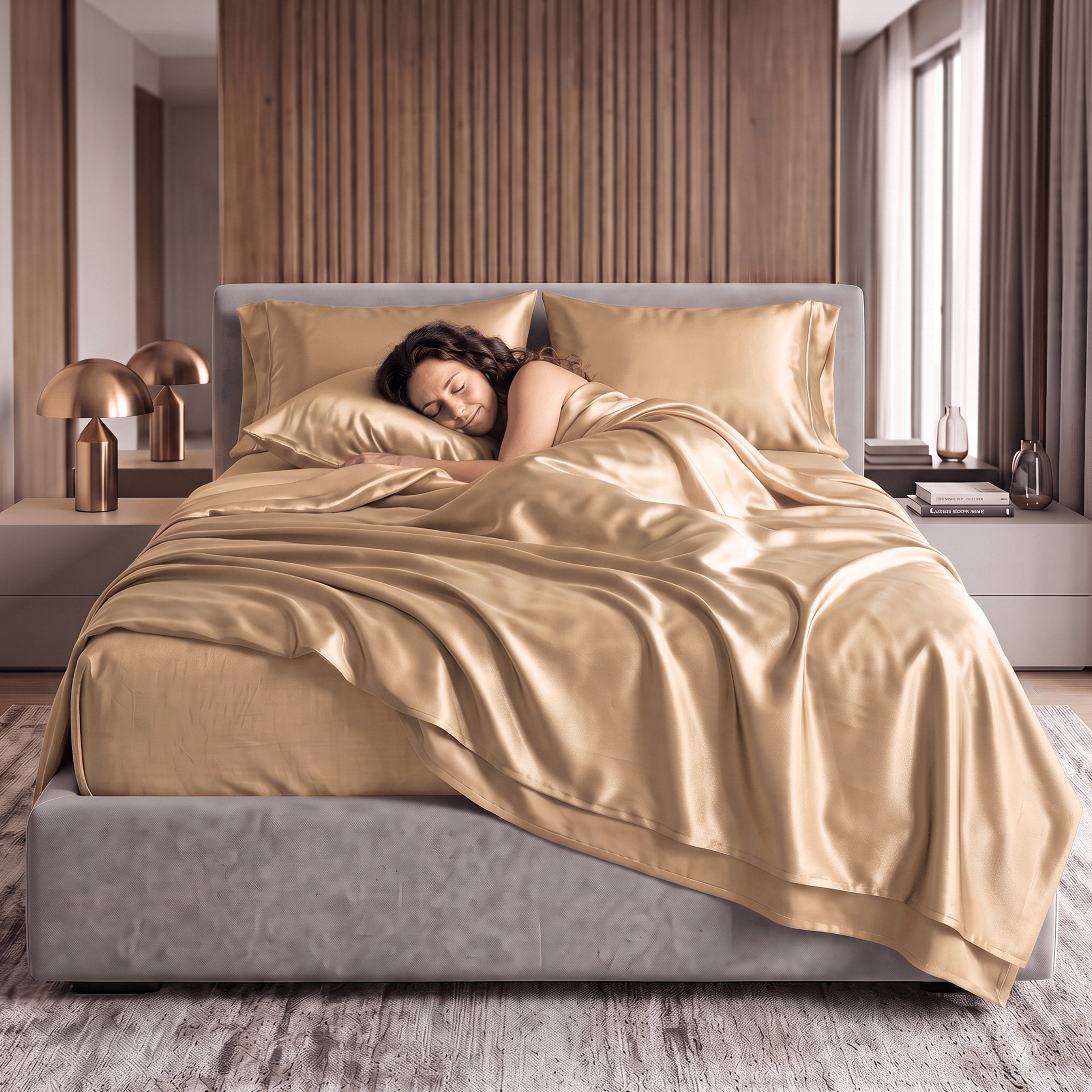 Fine 4-Piece Silky Satin Sheet Set, Bright Shades