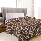 Cube Printed Velour Fleece Blanket - Geometric Design Velvety Feel