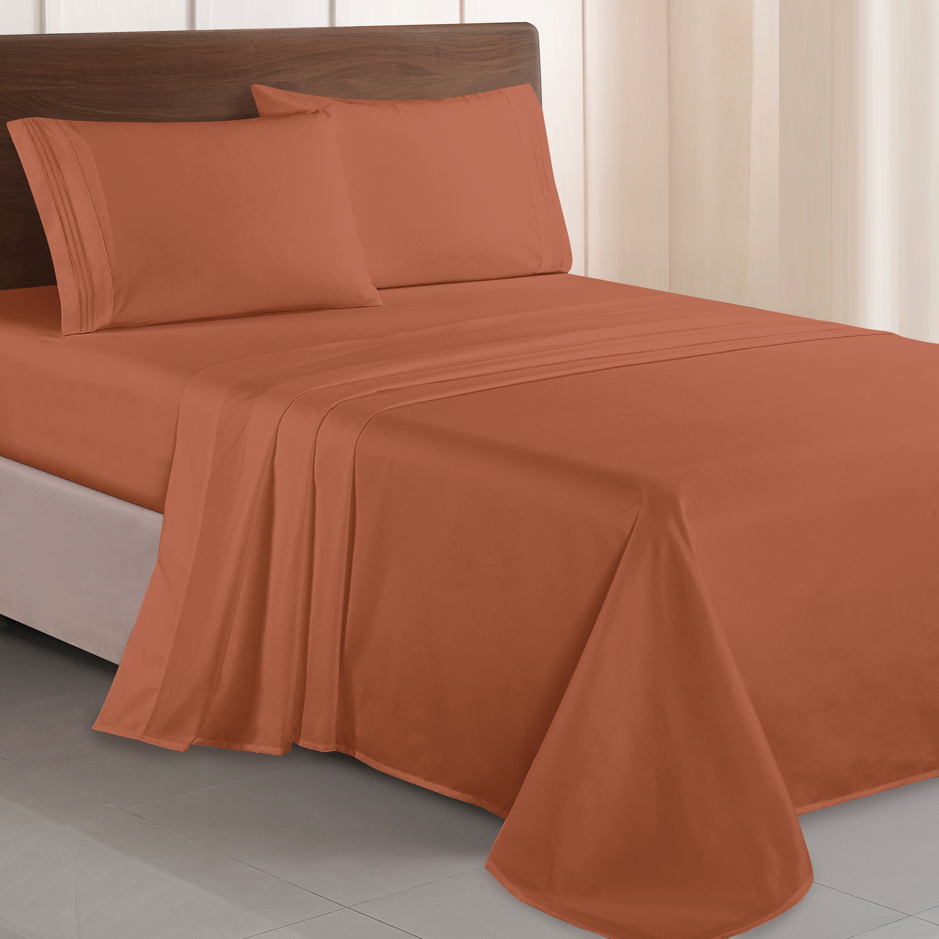 Essential 4-Piece 3-Line Embroidery Sheet Set, Soft as a Hotel Premium Quality,  Moody Shades