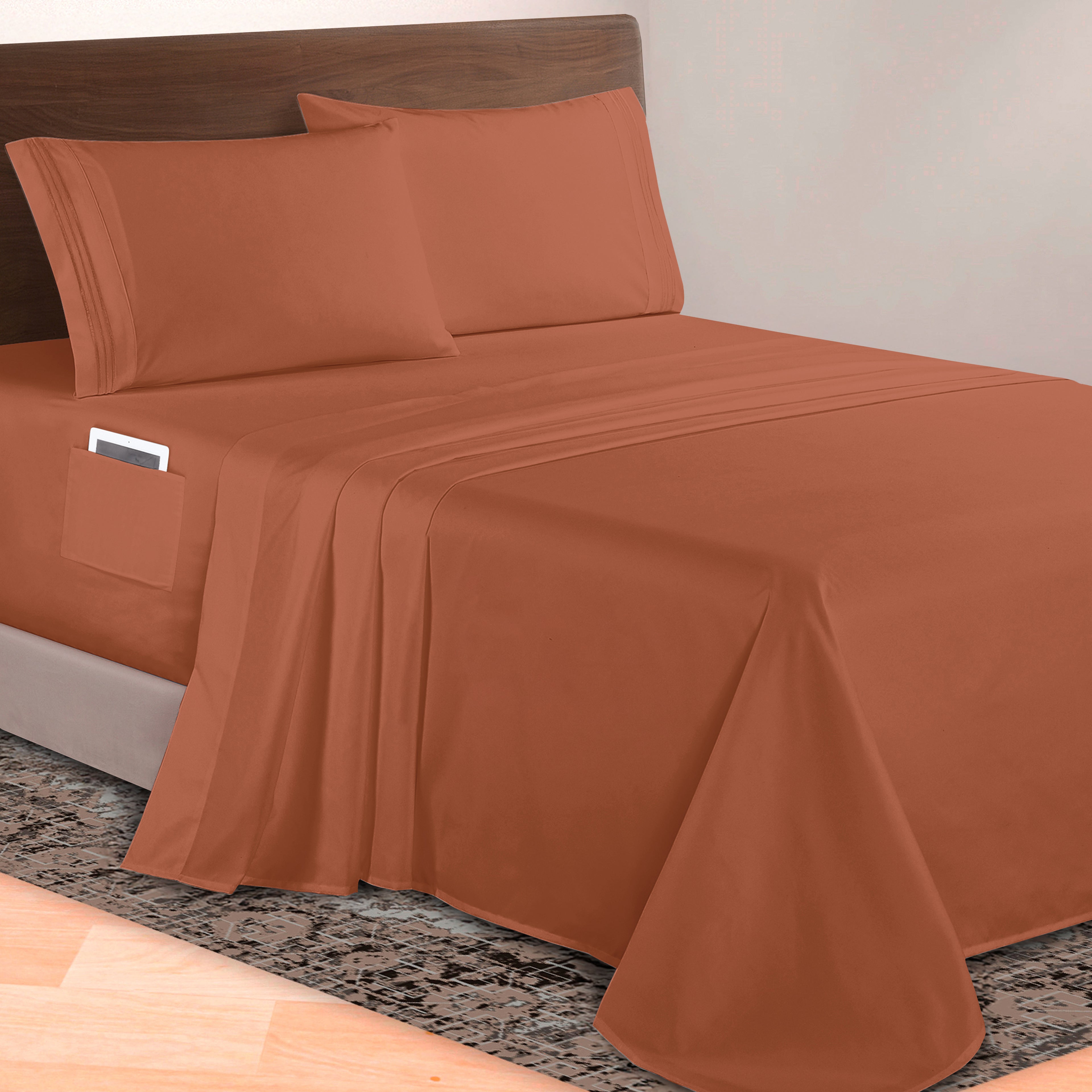Extra deep 18-24 Inch Pocket 3 Line Embroidery, 4-Piece Sheet Set, Moody Shades