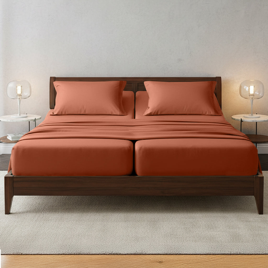 Essential 4-Piece 3-Line Embroidery Sheet Set, Soft as a Hotel Premium Quality,  Moody Shades