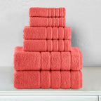 6-Piece Turkish Cotton 4 Lines Stripe Towel Set, 2 Washcloths, 2 Hand Towels and 2 Bath Towels