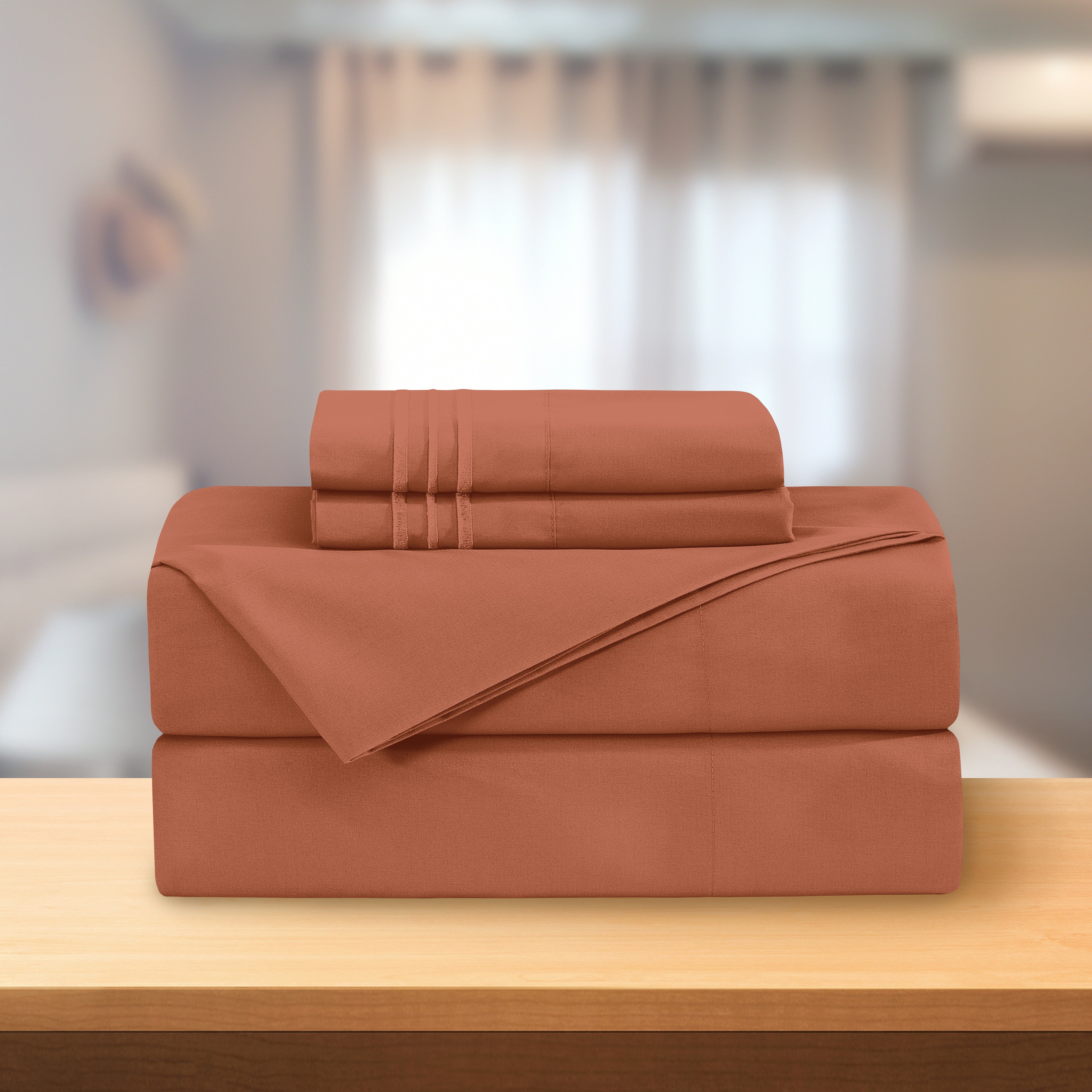 Essential 4-Piece 3-Line Embroidery Sheet Set, Soft as a Hotel Premium Quality,  Moody Shades