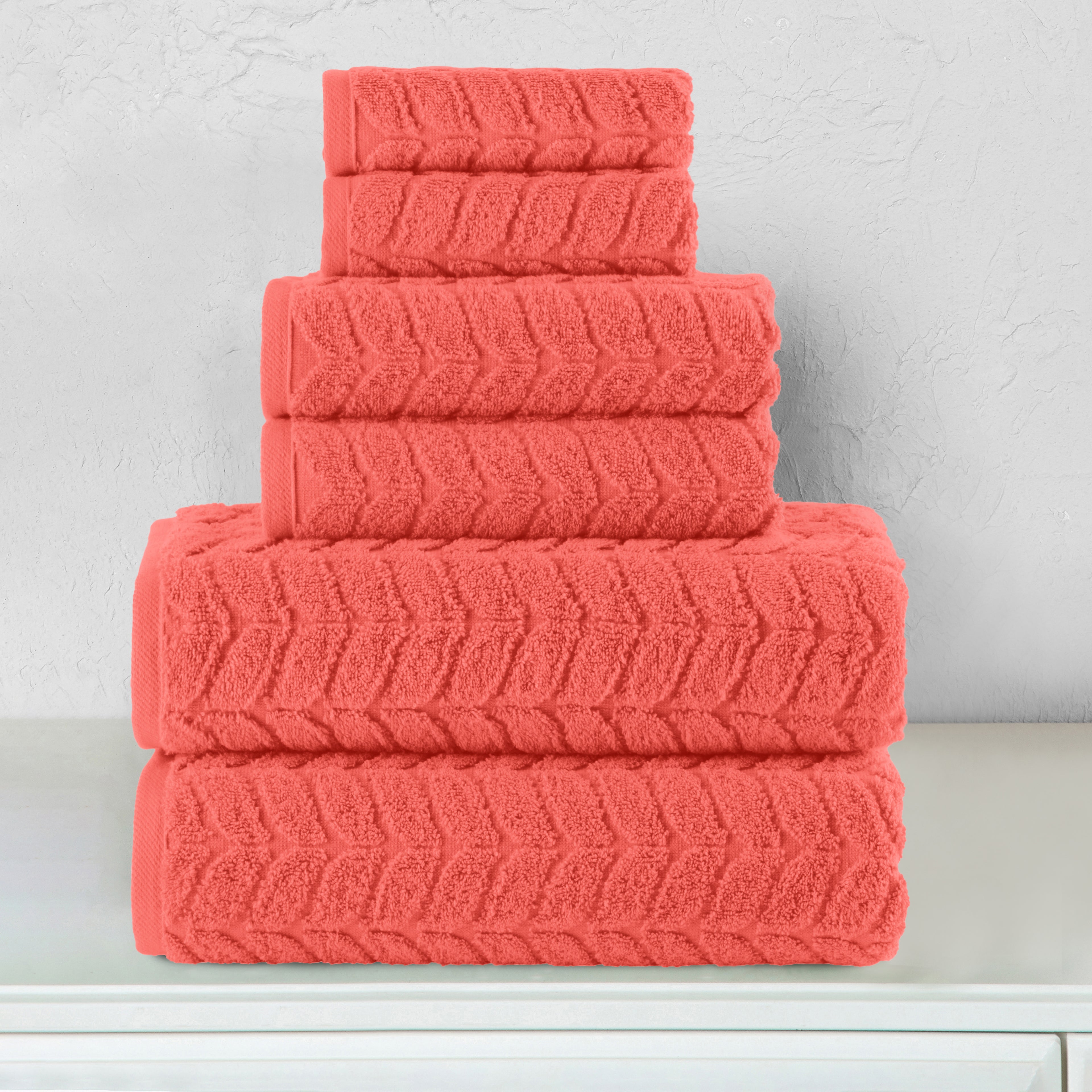 6-Piece Turkish Cotton Braided Towel Set, 2 Washcloths, 2 Hand Towels and 2 Bath Towels