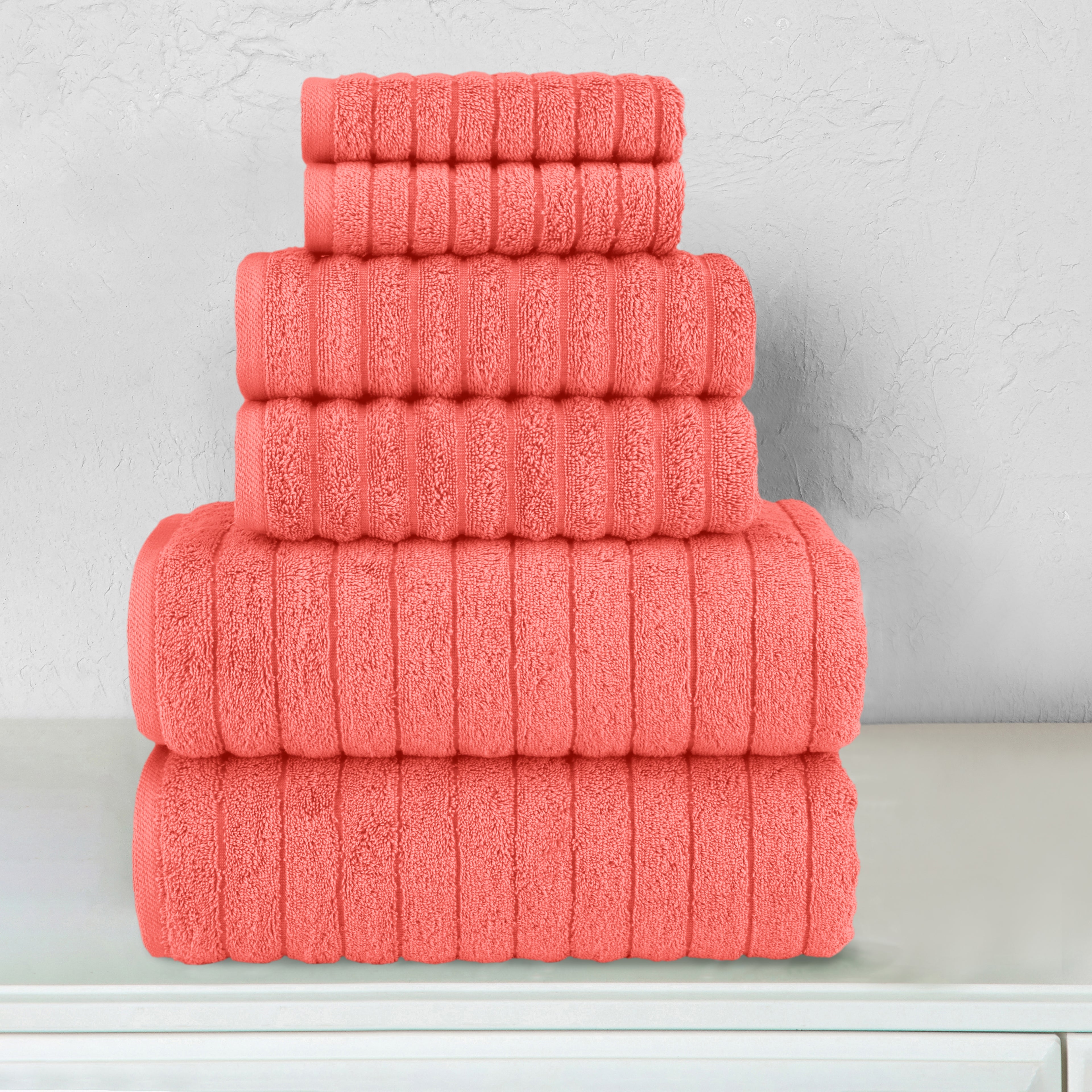 6-Piece Turkish Cotton Corduroy Towel Set, 2 Washcloths, 2 Hand Towels and 2 Bath Towels