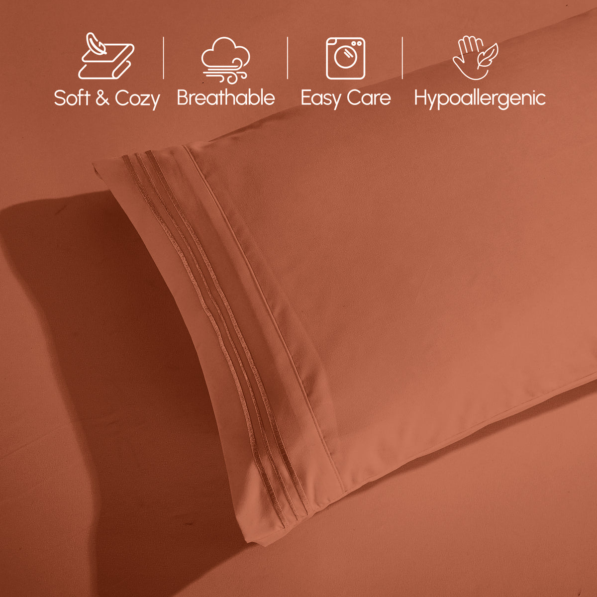 Essential 6-Piece 3-Line Embroidery Sheet Set, Soft as a Hotel Premium Quality,  Moody Shades