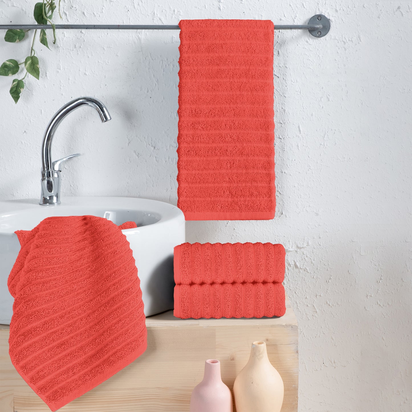 Elegant Comfort 4-Pack Premium Turkish Cotton Corduroy Stripe Hand Towel Set, 16 x 28 inch