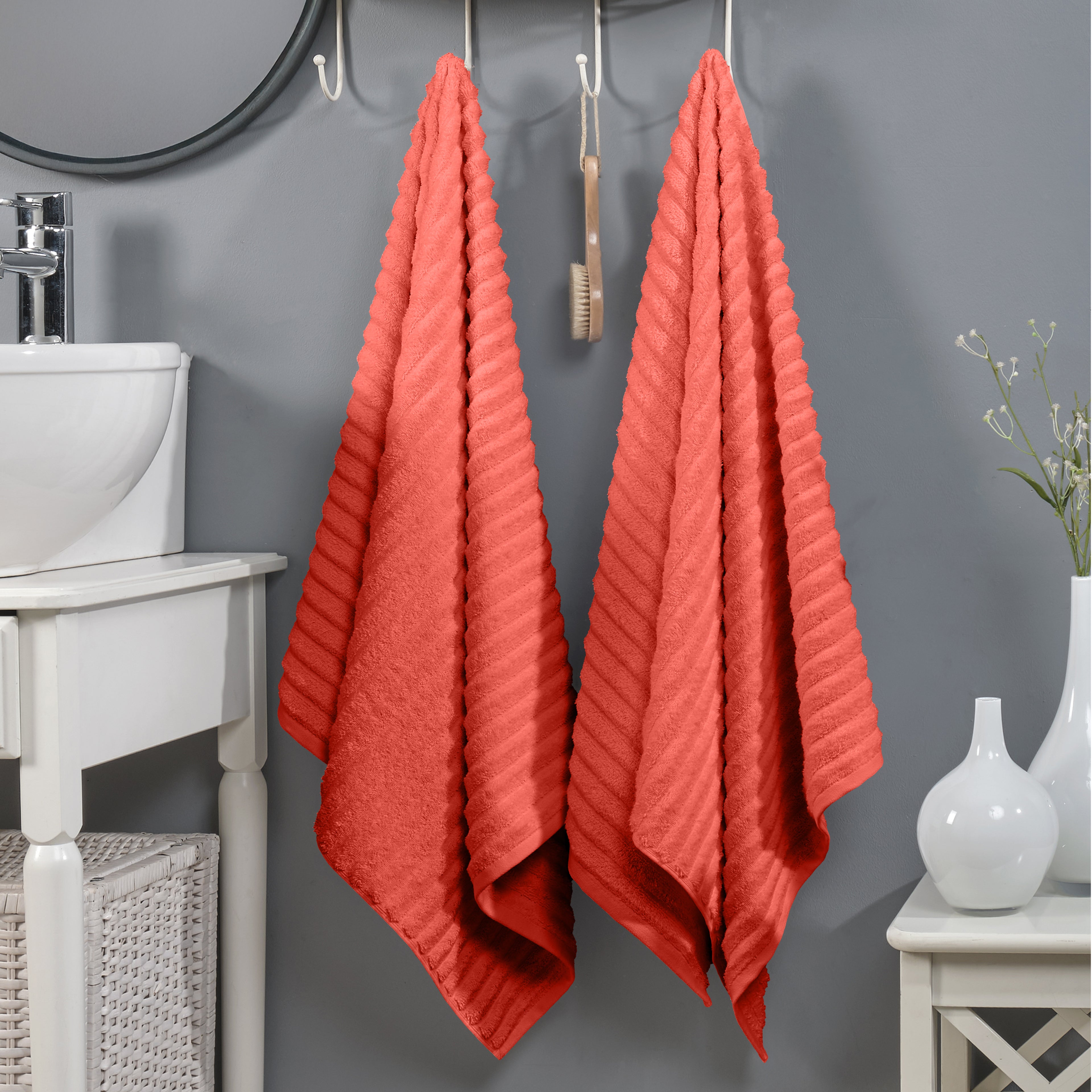 2-Pack Premium Turkish Cotton Corduroy Stripe Bath Towel Set, 27 x 54 inch