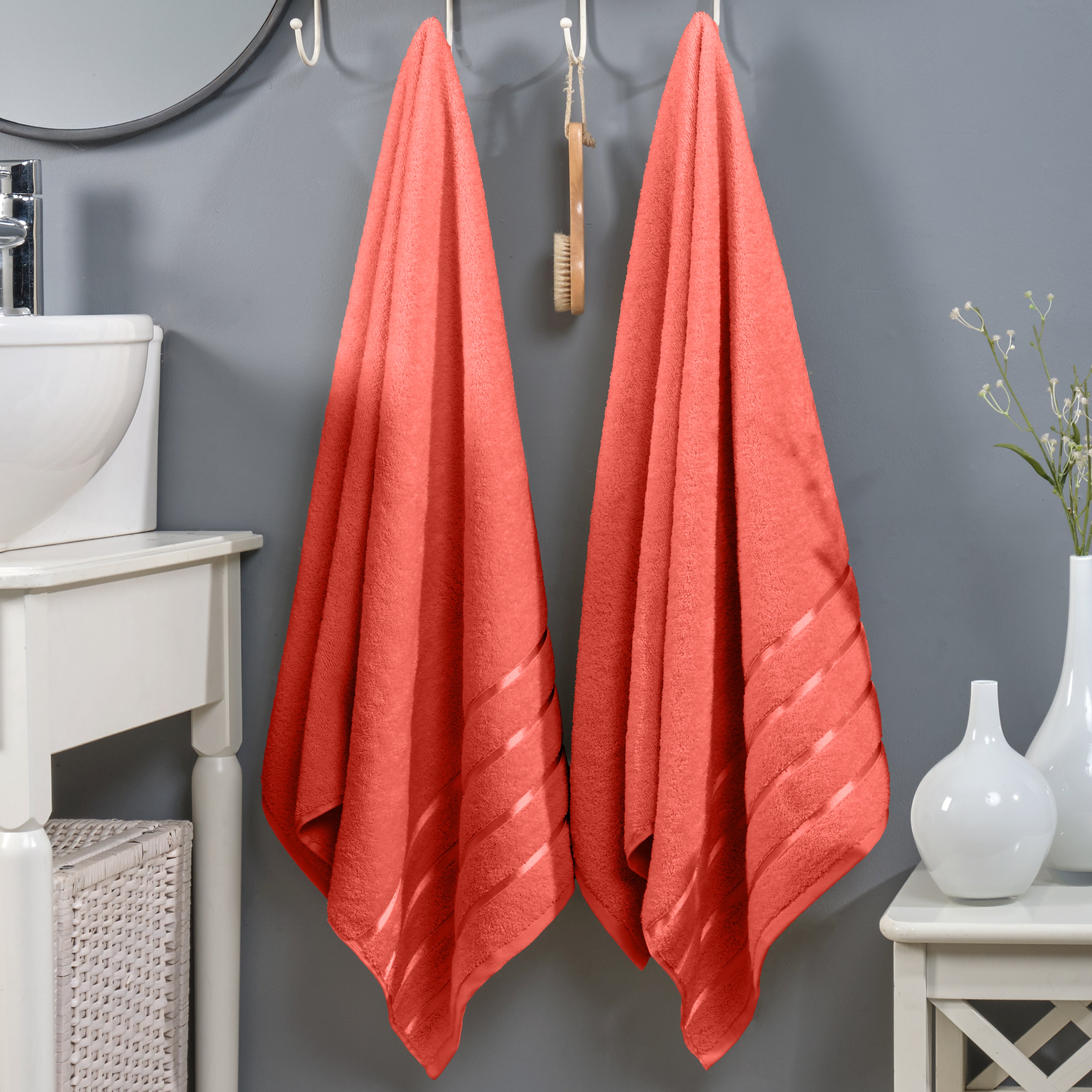 2-Pack Premium Turkish Cotton 4 Lines Stripe Bath Towel Set, 27 x 54 inch