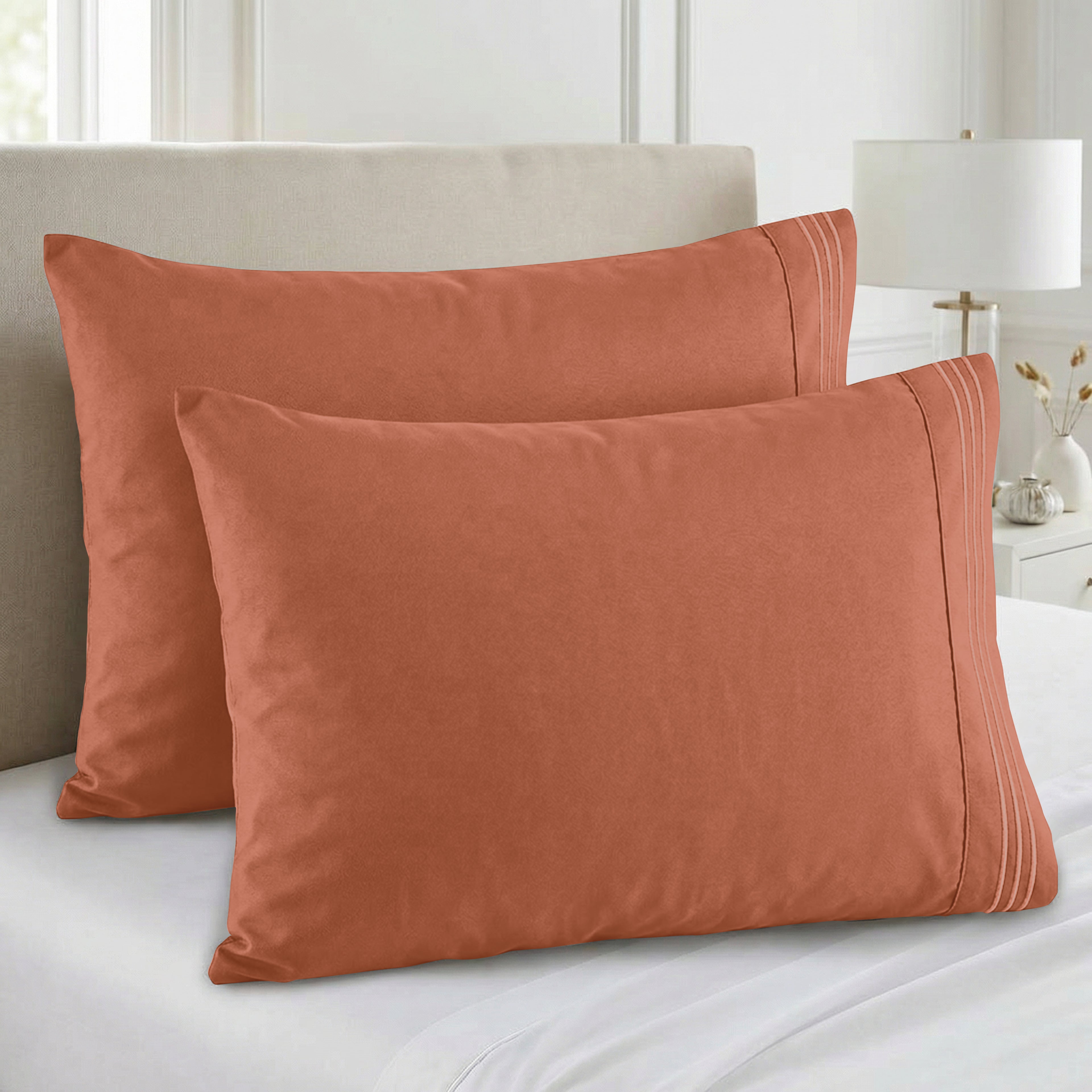 Set of 2 Pillowcases- 3 Line Embroidery