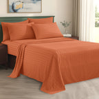 6-Piece Dobby Stripe Printed Bed Sheet Set- Soft as a Hotel Premium Quality