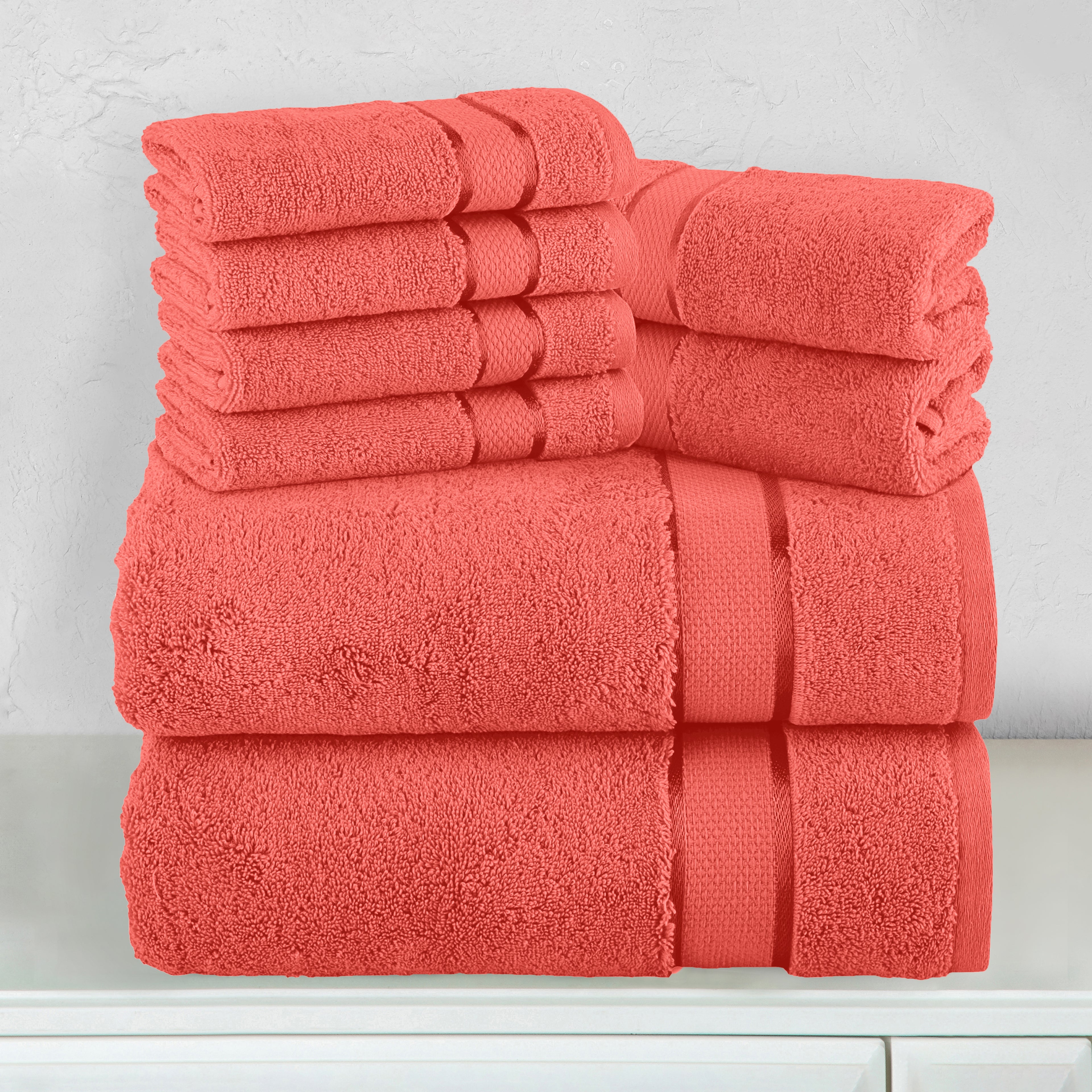 8-Piece Turkish Cotton Towel Set, 4 Washcloths, 2 Hand Towels and 2 Bath Towels