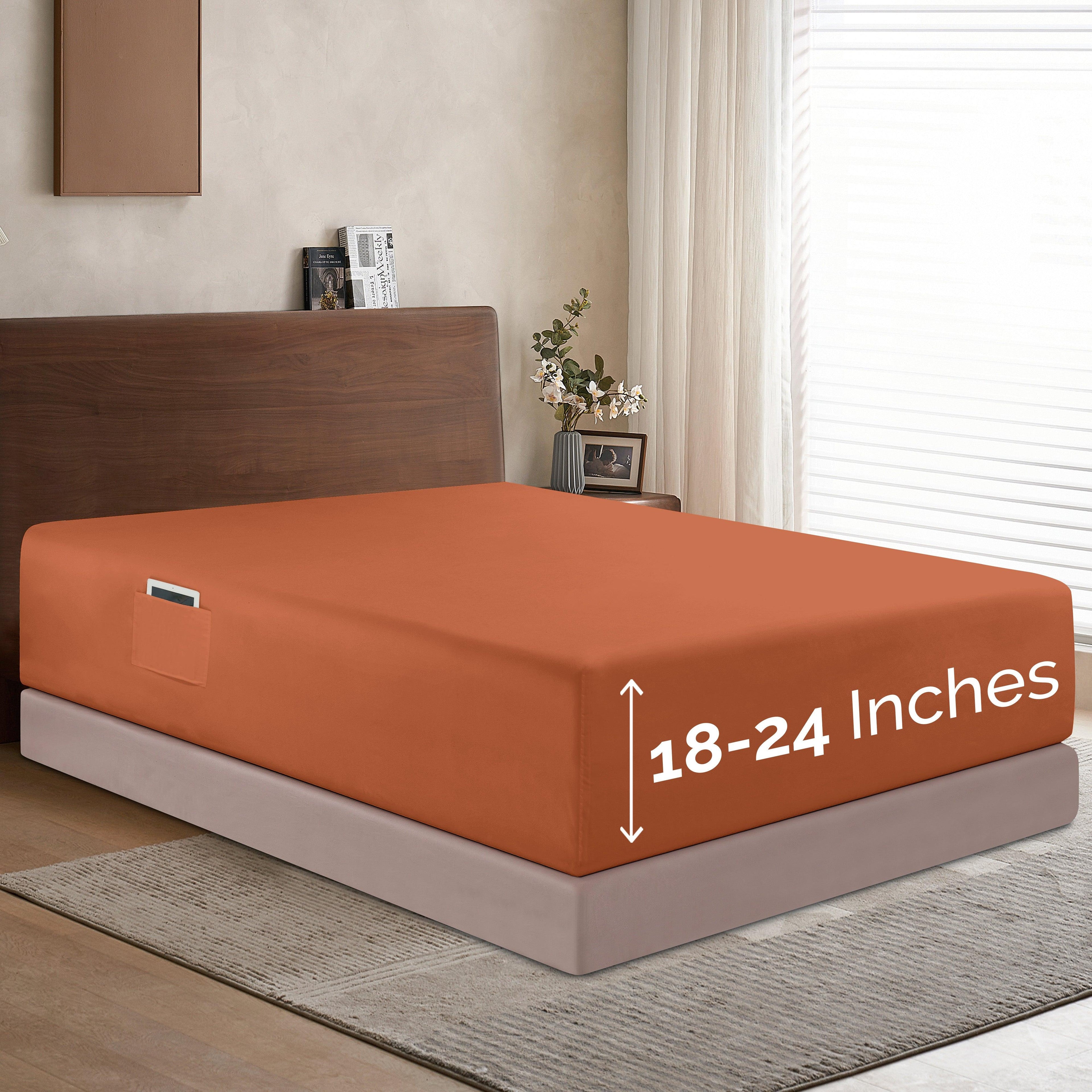 Extra Deep Pocket 18"-24" Single Fitted Sheet for High Mattress, Moody Shades