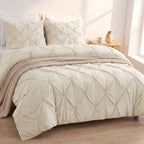 Pinch Pleated Pintuck Pattern, 3-Piece Duvet Cover Set - Features Corner Ties