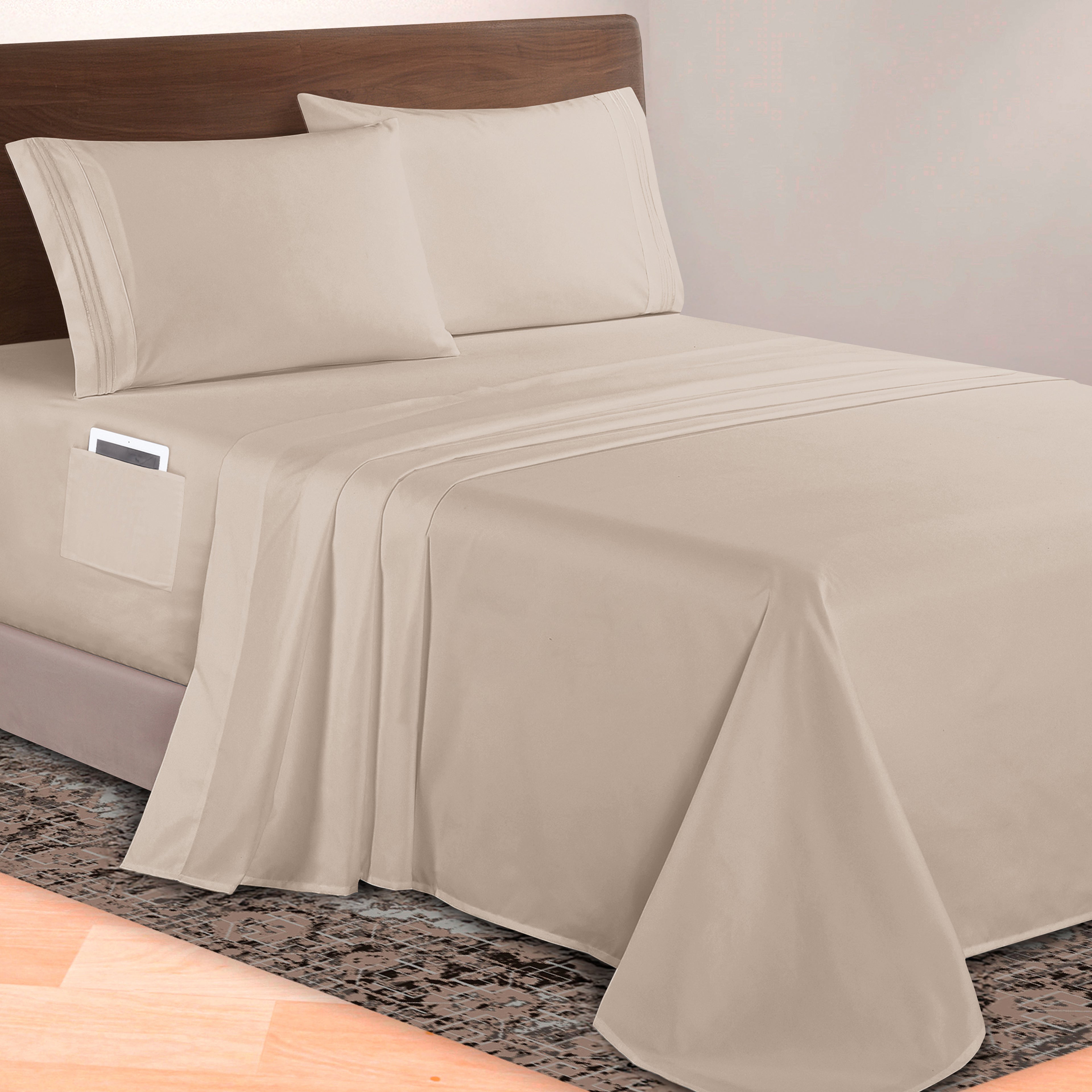 Extra deep 18-24 Inch Pocket 3 Line Embroidery, 4-Piece Sheet Set, Bright Shades
