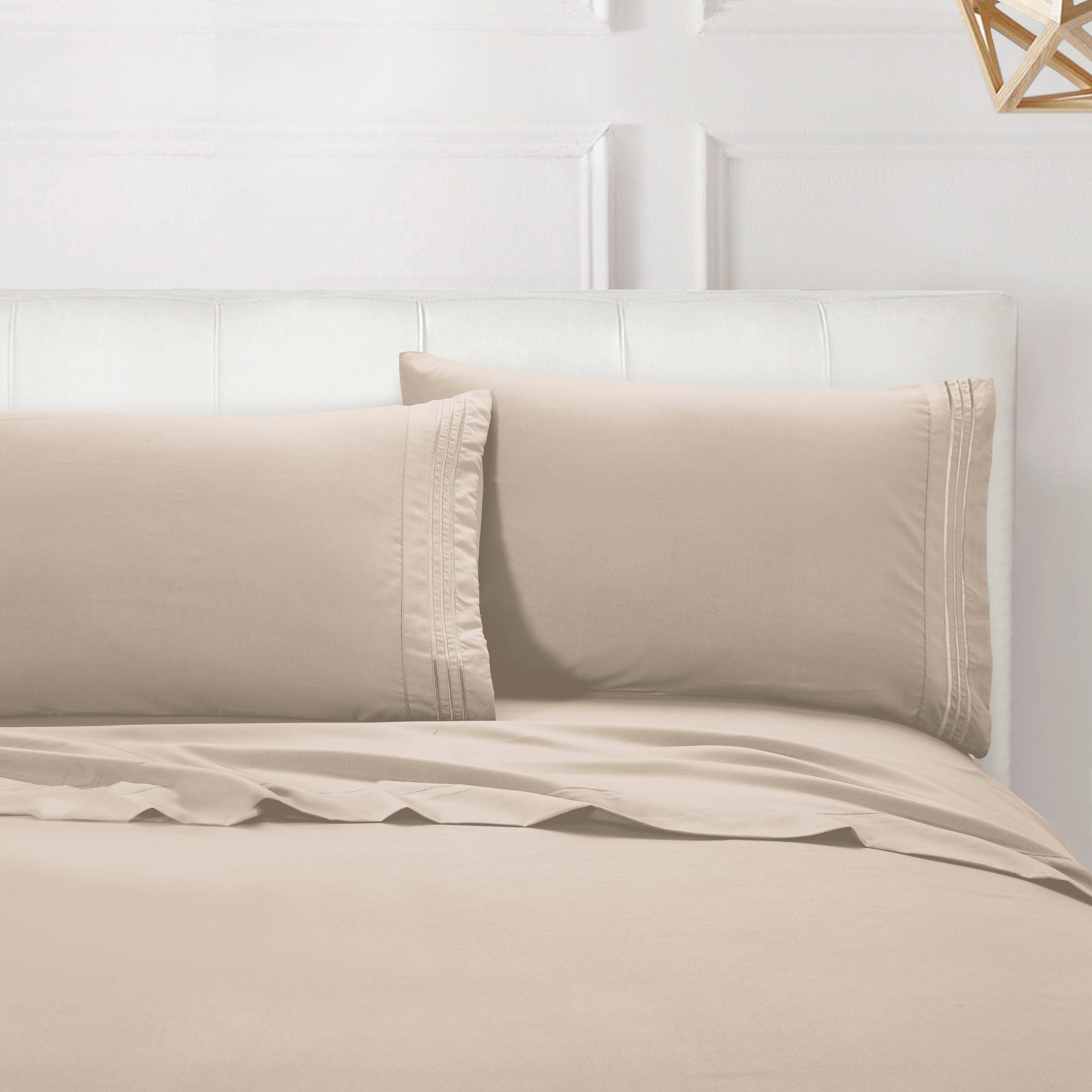 Essential Solid 3 Line Embroidery - Soft as a Hotel Premium Quality, 4-Piece Sheet Set, Bright Shades