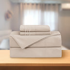 Essential Solid 3 Line Embroidery - Soft as a Hotel Premium Quality, 4-Piece Sheet Set, Bright Shades